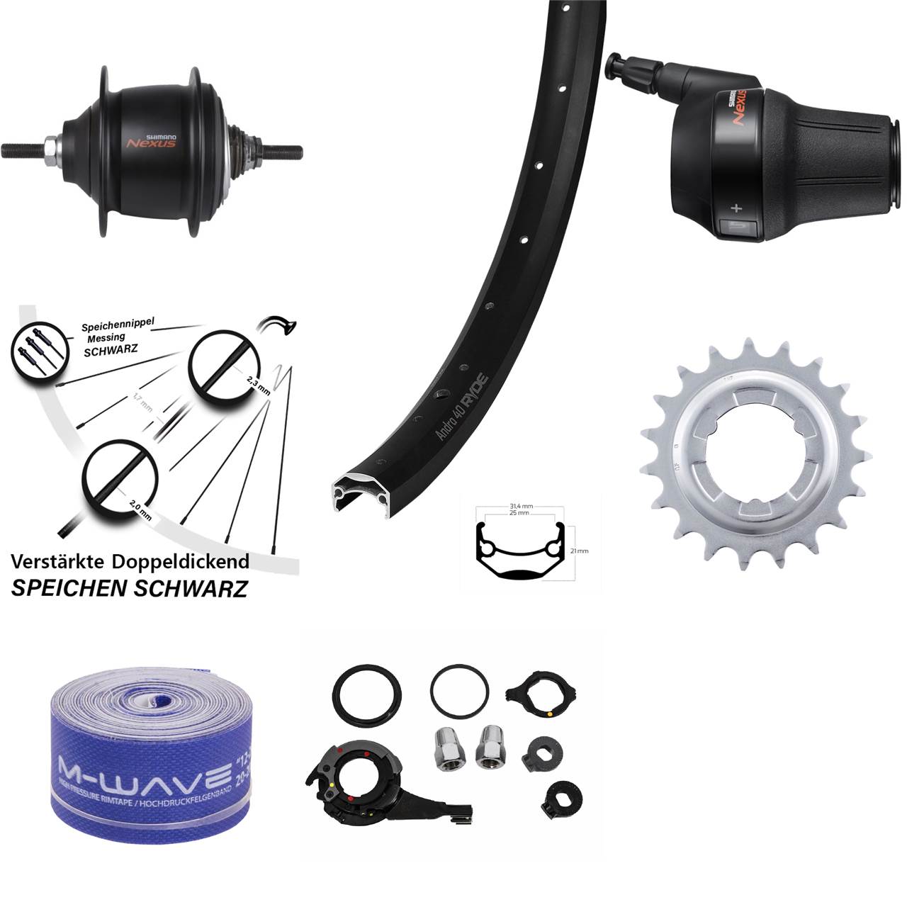 Hinterrad 28 Zoll Ryde Andra 40 Shimano Nexus 8 Gang Premium für Rollenbremse