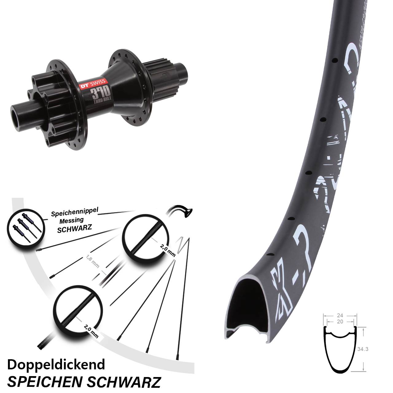 28 Zoll KX-R Road DT Swiss 370 Hybrid Disc Laufrad 12x142 Shimano Micro Spline