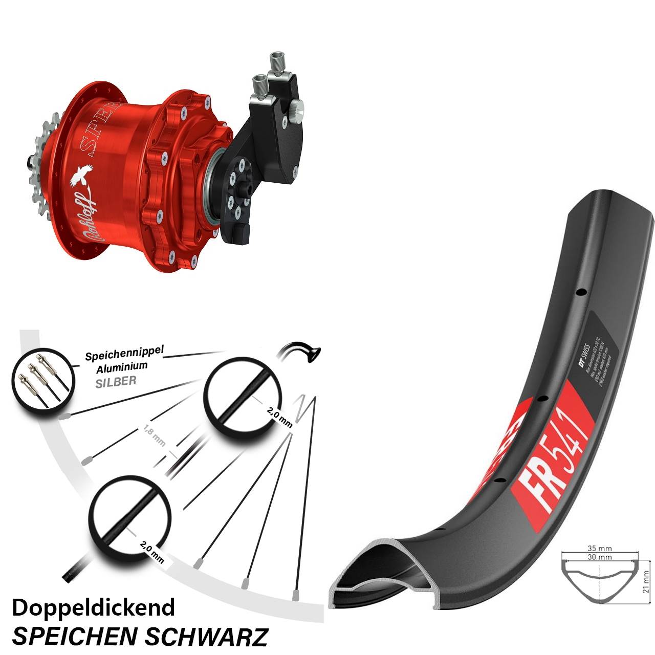 Disc Laufrad 29 Zoll DT Swiss FR541 Rohloff Speedhub 500/14 CC DB OEM rot