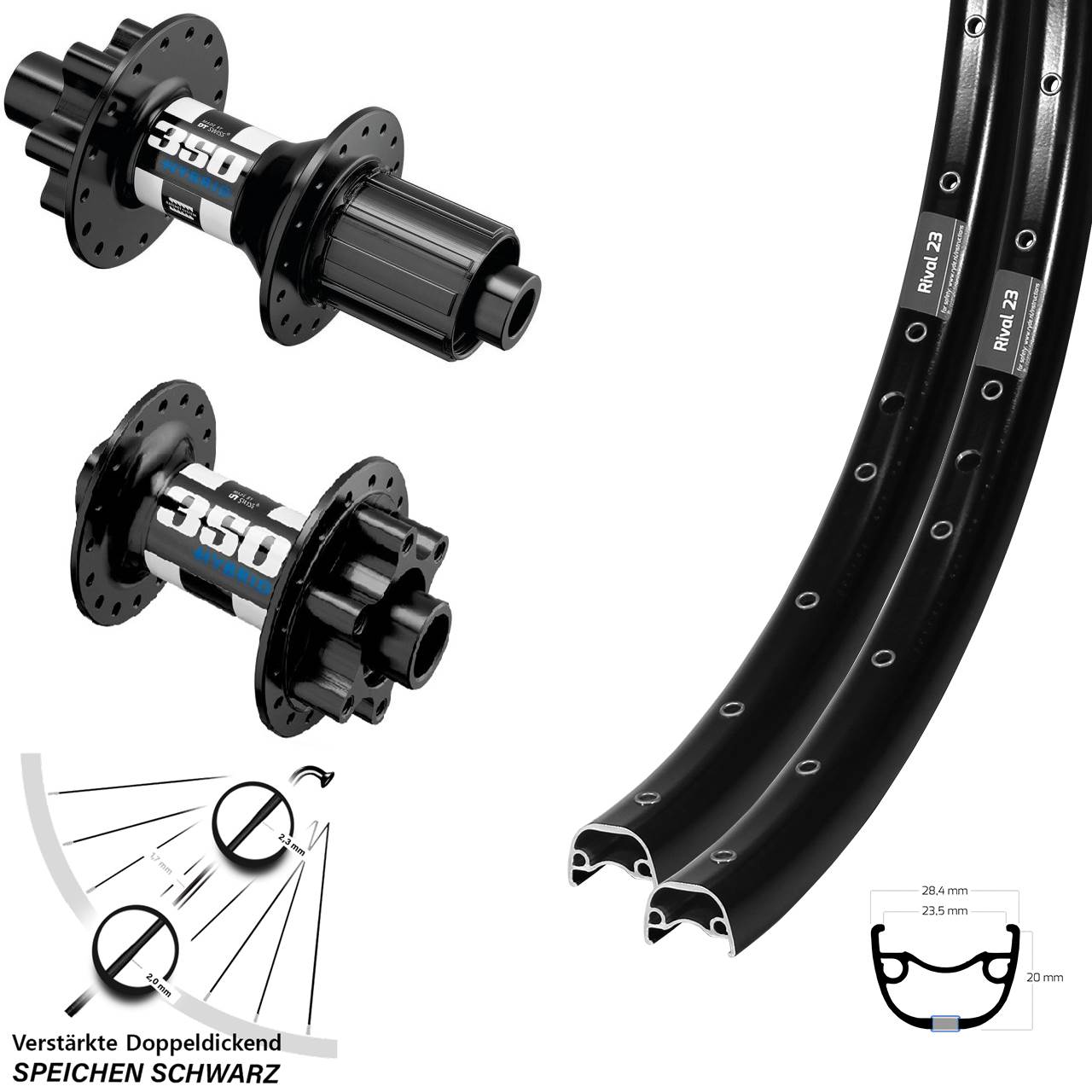 Laufradsatz 6-Loch 15x110 12x148 27,5 Zoll Ryde Rival 23 DT Swiss 350 Hybrid 8-11 fach