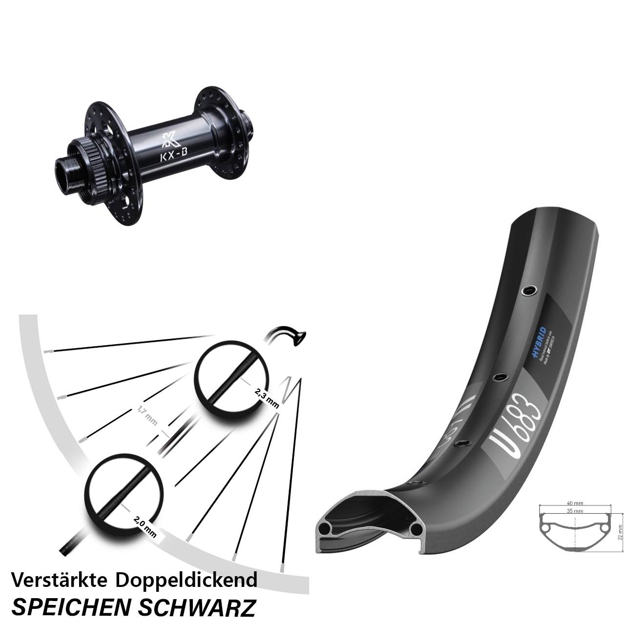 DT Swiss U 683 Vorderrad 27,5 Zoll Nabe Boost KX-B 15x110 mm Centerlock