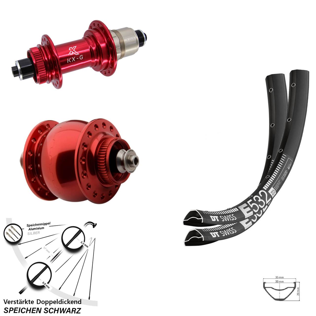 29 Zoll DT Swiss E 532 KX-G SON 28 rot Centerlock Laufradsatz QR XDR 11-12 fach