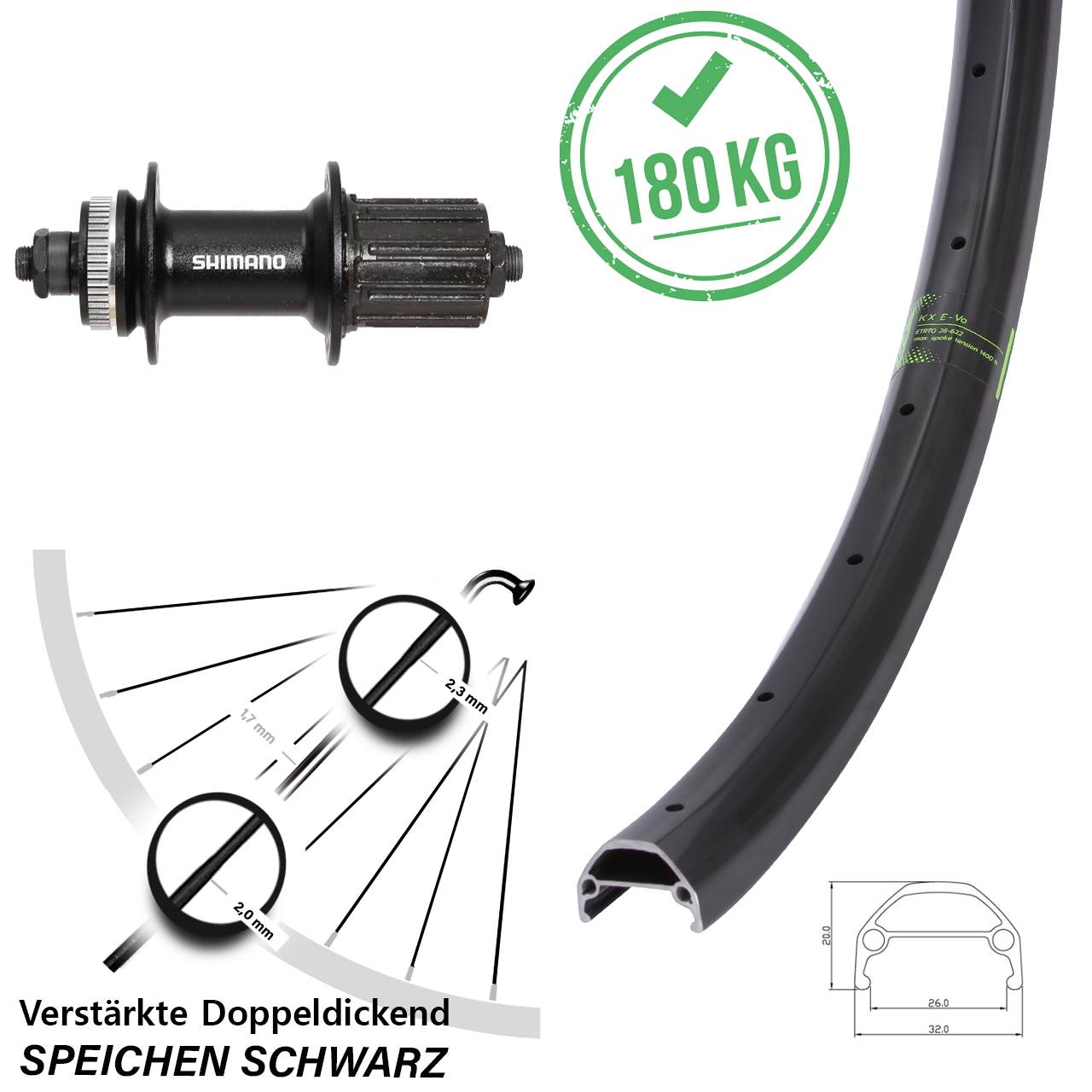 Disc Hinterrad 20 Zoll KX Evo Shimano FH-UR600 schwarz 8-12 fach QR