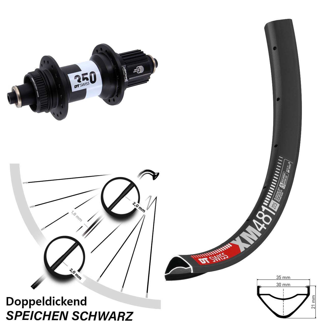 DT Swiss XM481-350 27,5 Zoll Hinterrad Centerlock QR Shimano Micro Spline