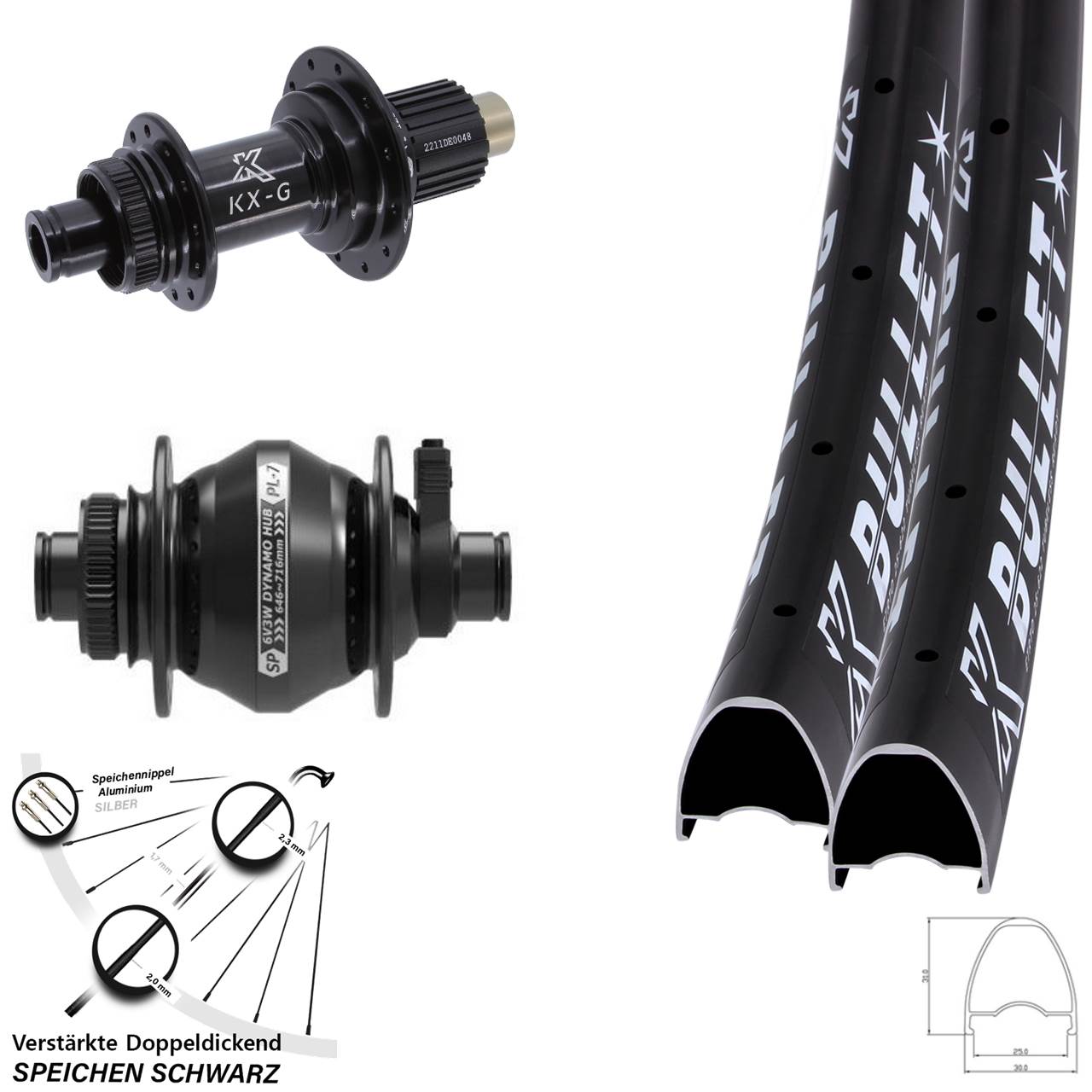 Laufradsatz Centerlock 12x100/142 28 Zoll KX-G Bullet Shutter PL-7 Shimano Micro Spline