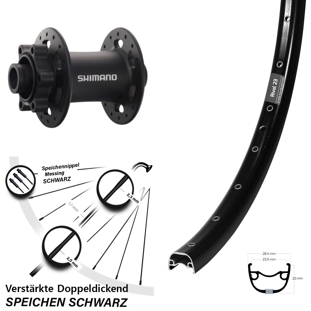 650B Ryde Rival 23 Shimano Deore XT 6-Loch Vorderrad 15x100