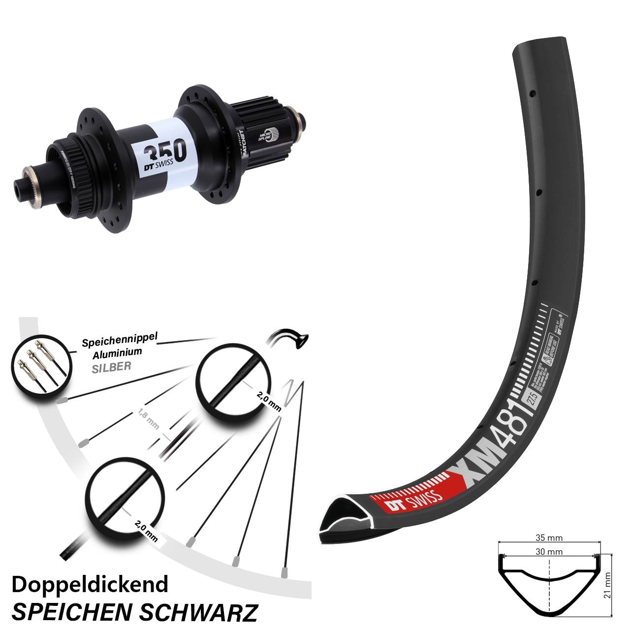 DT Swiss XM481-350 27,5 Zoll Hinterrad Centerlock QR Shimano Micro Spline