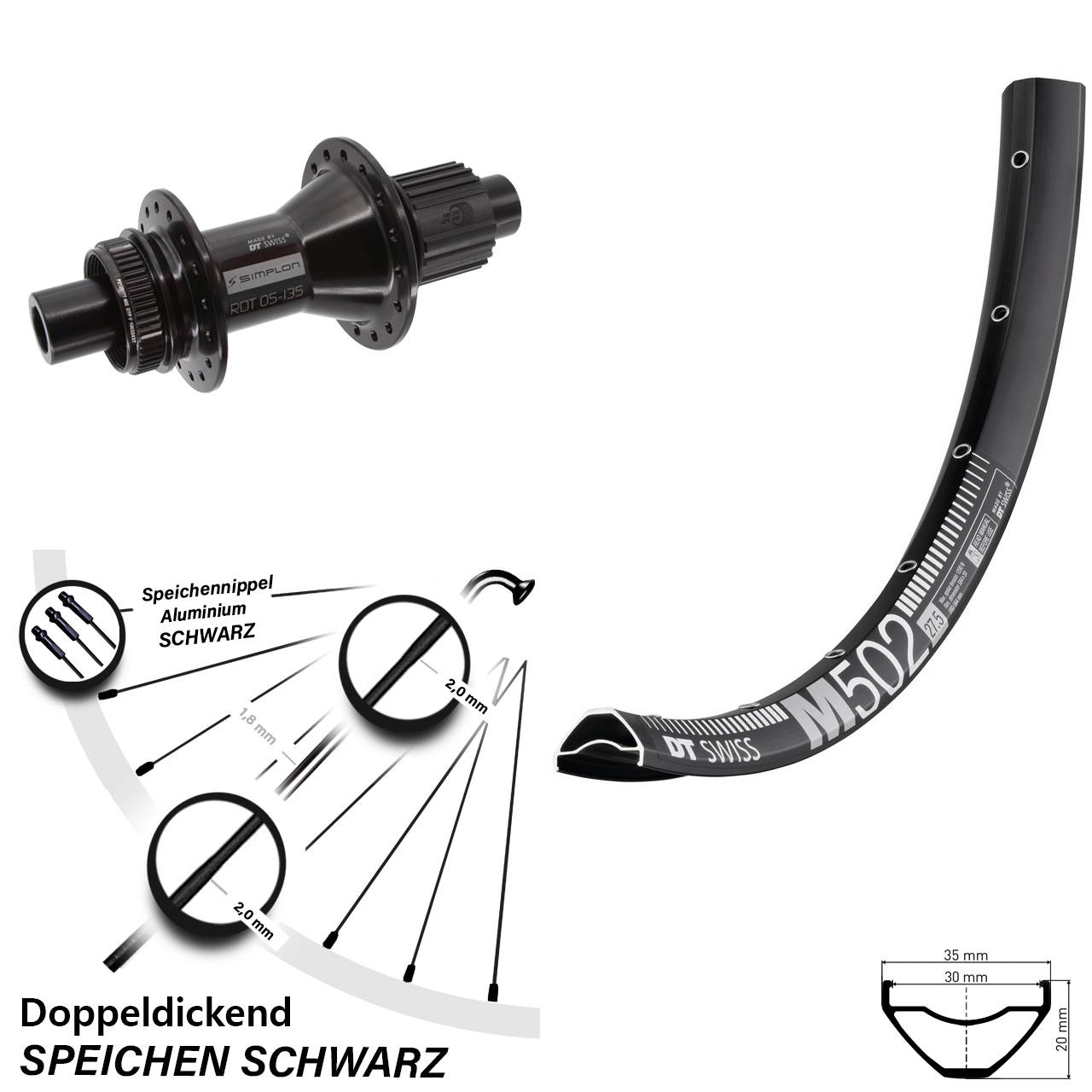 Hinterrad Centerlock 12x142 29 Zoll DT Swiss M 502-370 Hybrid Micro Spline
