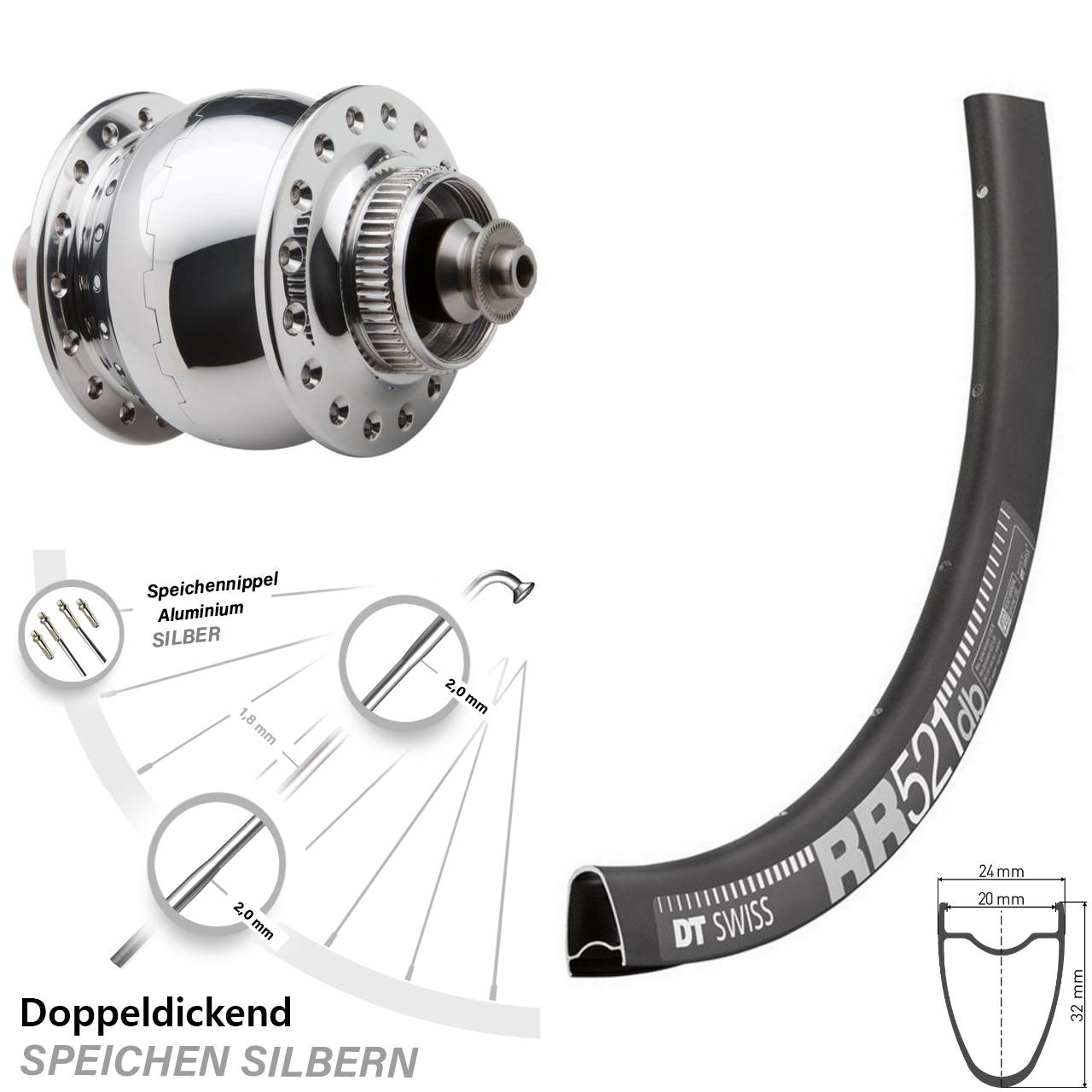 28 Zoll Vorderrad SON delux DT Swiss RR 521 DB