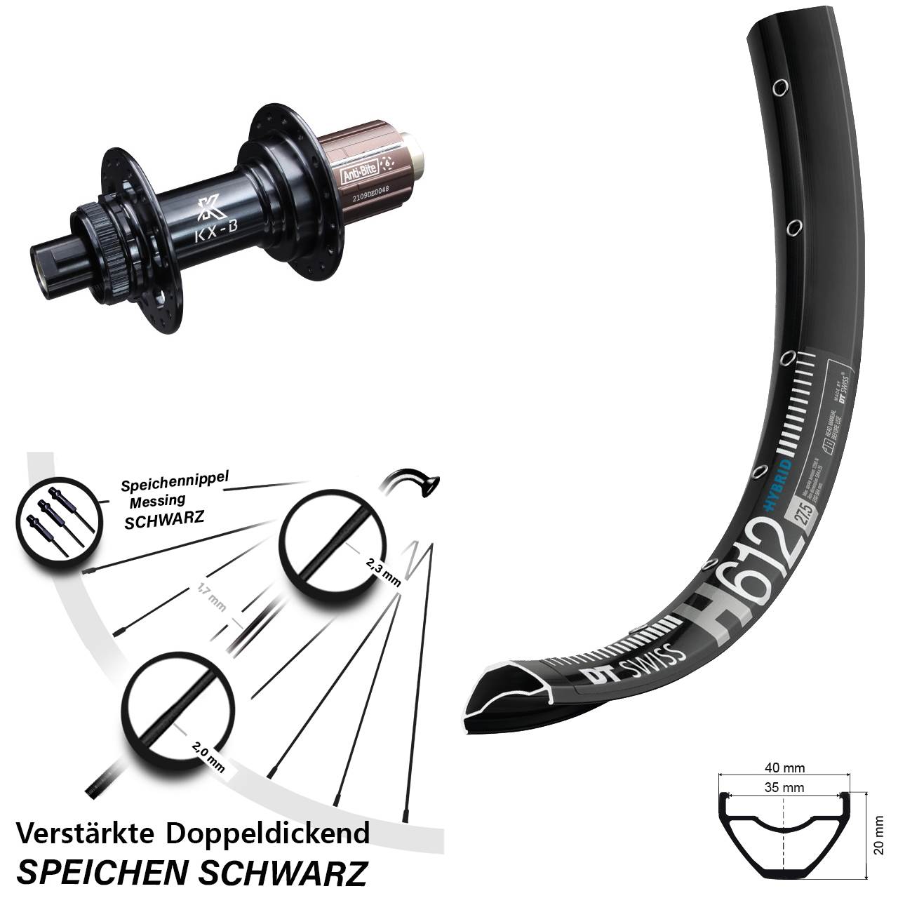 DT Swiss H612 KX-B 27,5 Zoll Hinterrad Centerlock 12x148 8-12 fach HG