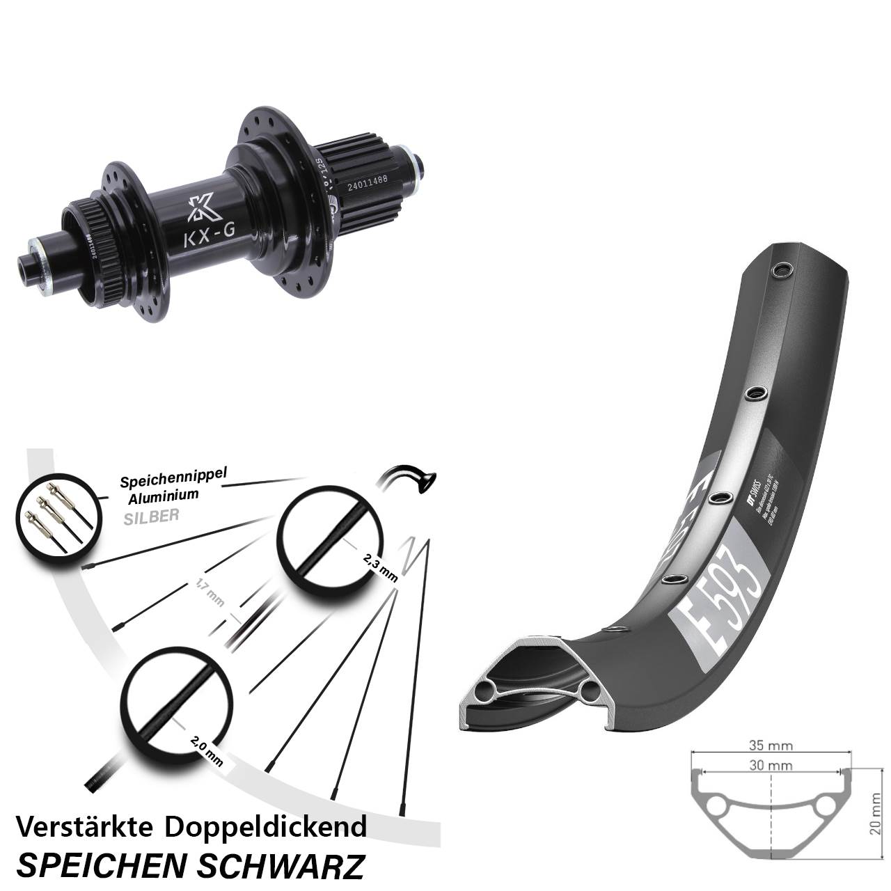DT Swiss E593 KX-G 29 Zoll Hinterrad Centerlock QR Micro Spline