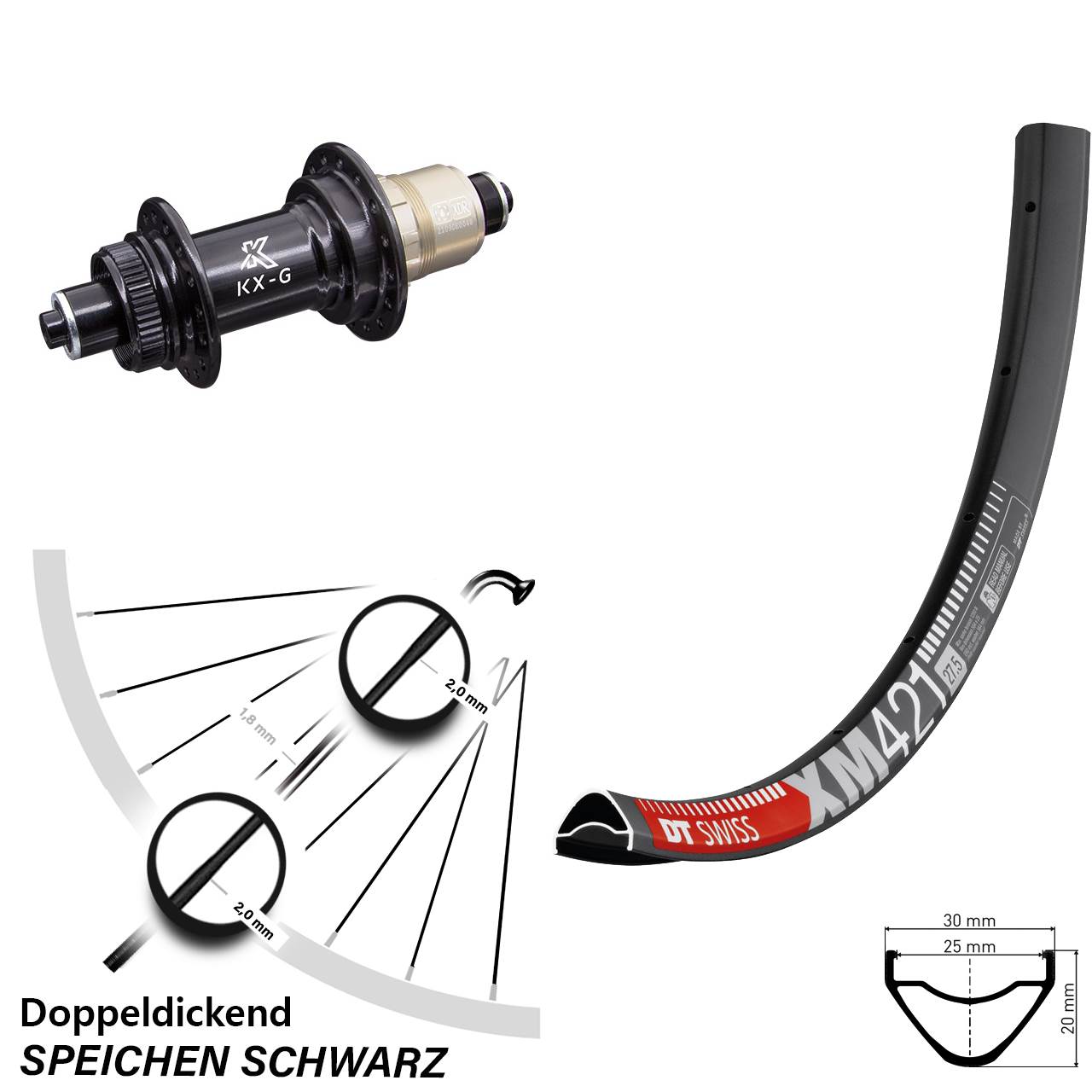 Centerlock Hinterrad für Schnellspanner 27,5 Zoll DT Swiss XM421 KX-G XD-R