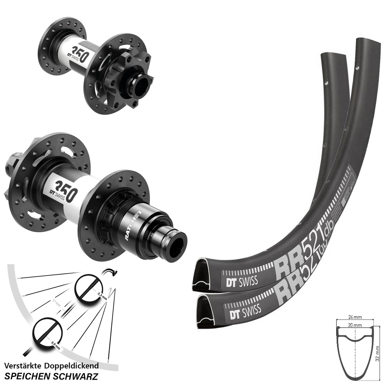 6-Loch Laufradsatz 28 Zoll DT Swiss RR521 350 SRAM XD 15x100 12x142