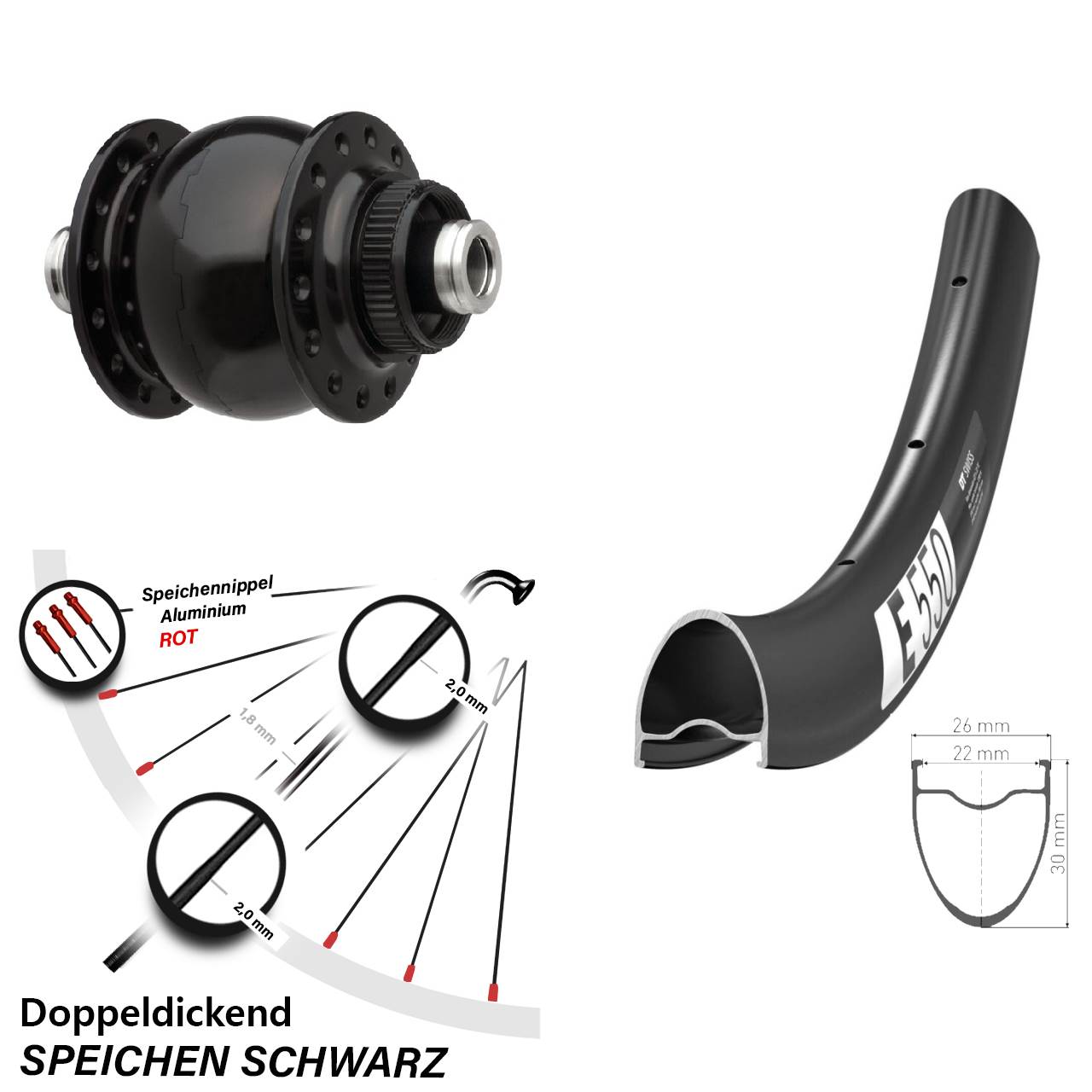 28 Zoll DT Swiss E550 SON delux Disc Nabendynamolaufrad 12x100