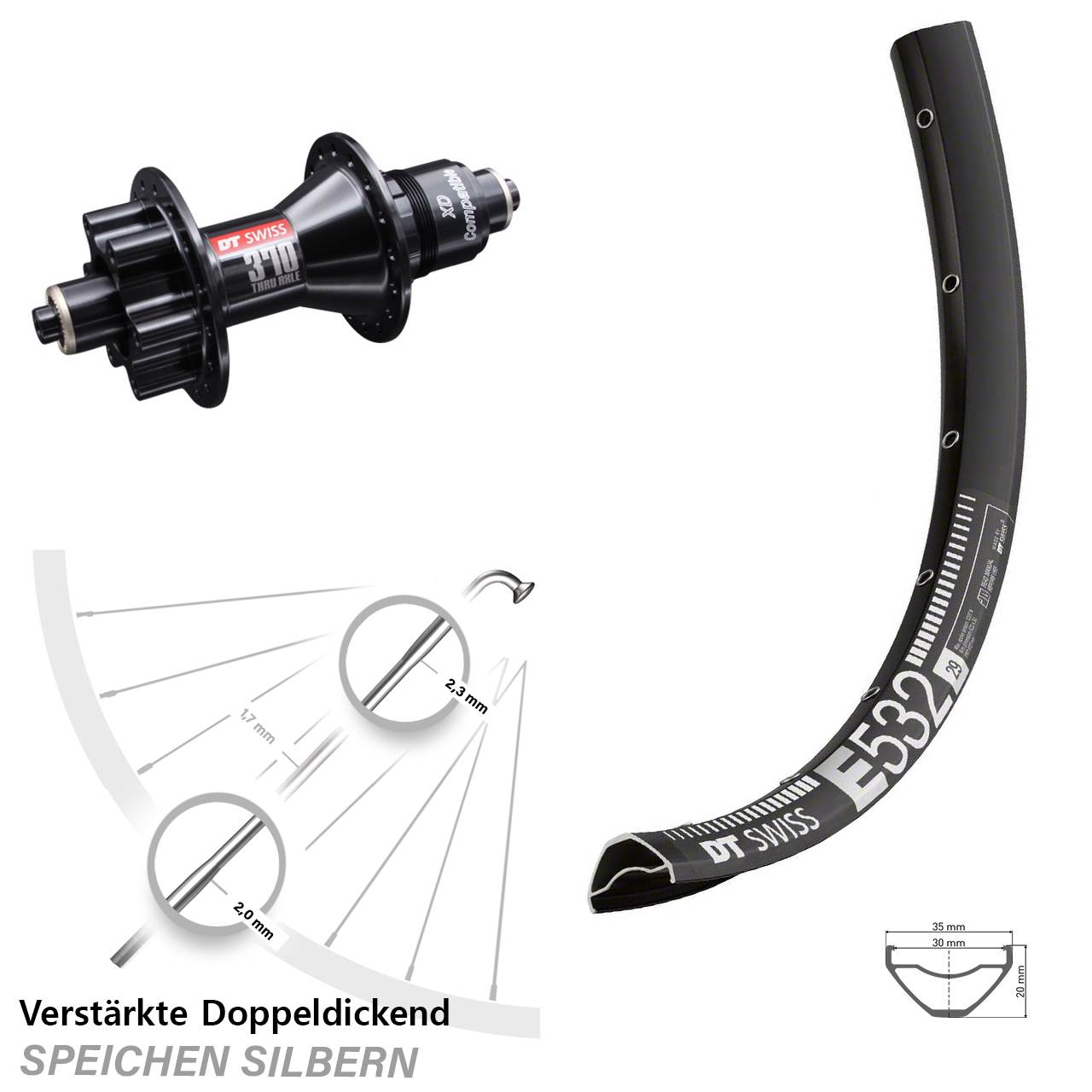 6-Loch Hinterrad 29 Zoll DT Swiss E 532 370 Sram XD 5x135 mm
