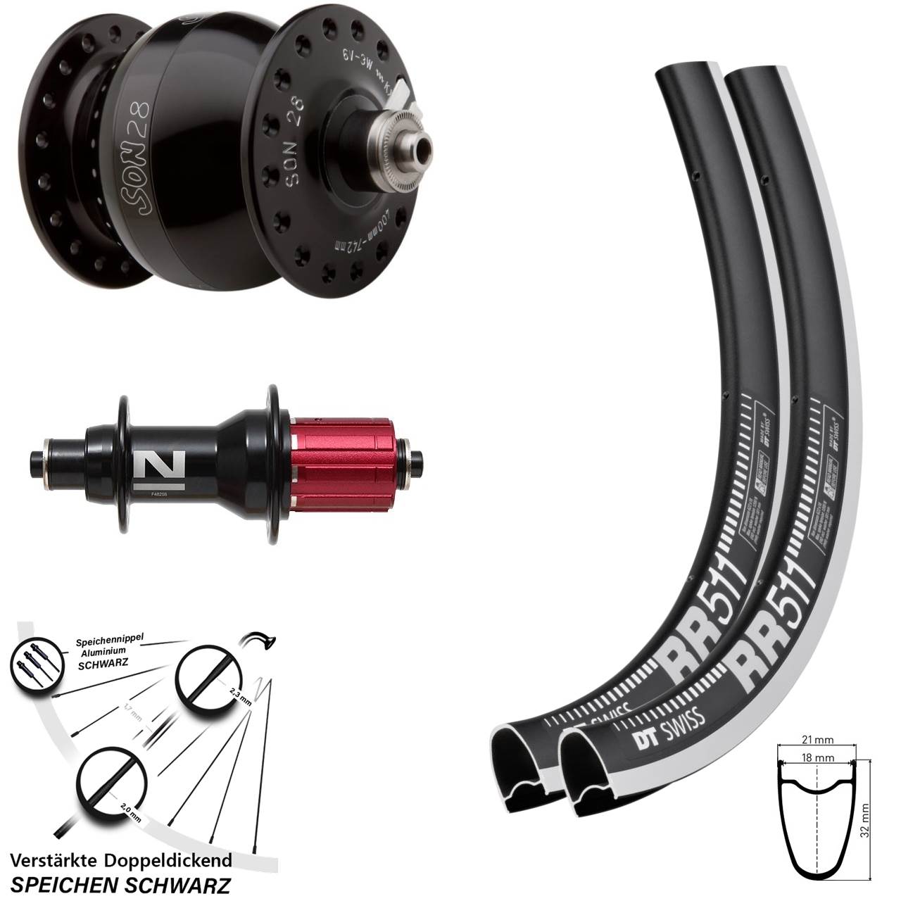 SON 28 Zoll DT Swiss RR511 CNC Novatec F482SB Laufradsatz 8-12 fach HG