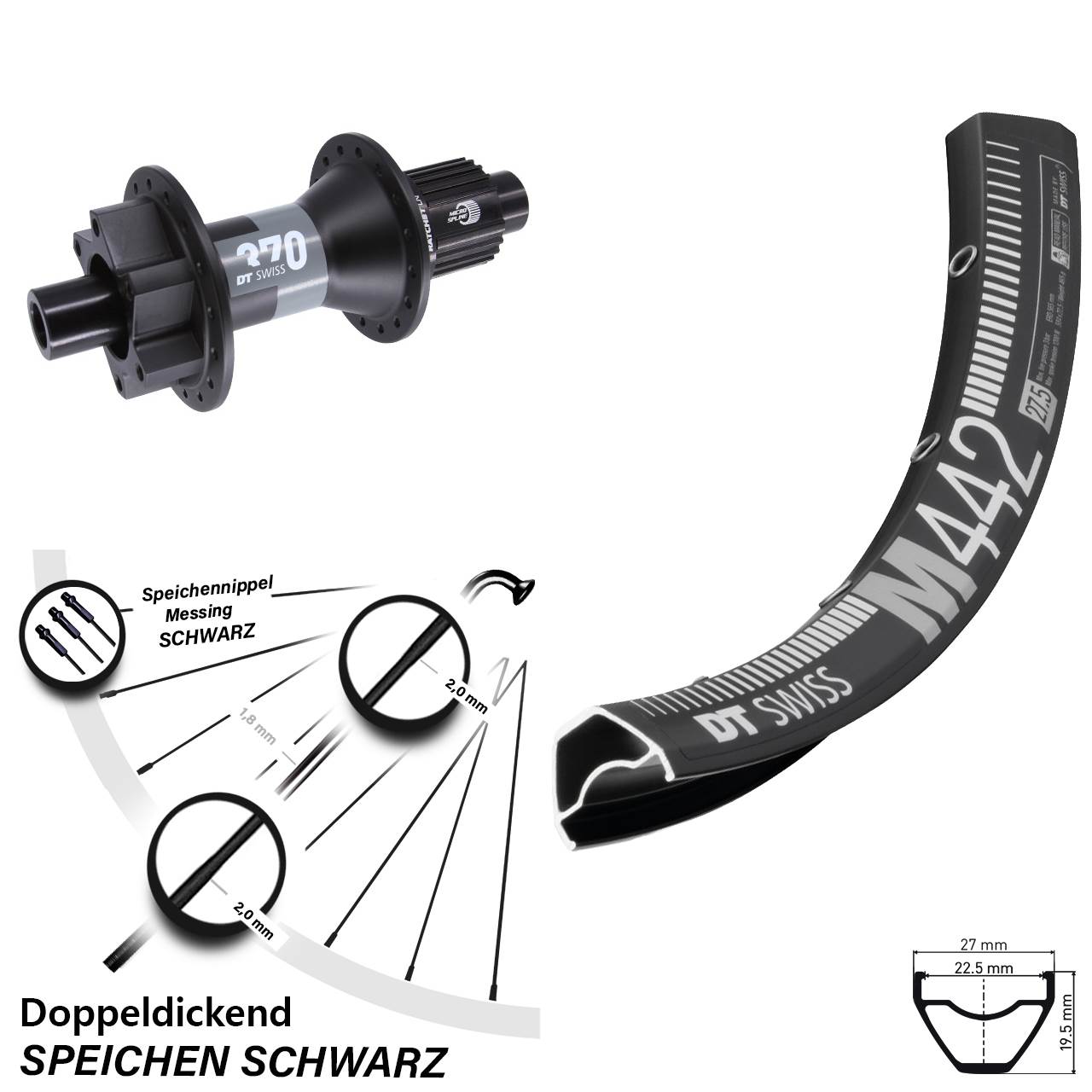 28 Zoll M442 DT Swiss 370 Boost Disc Hinterrad 12x148 Shimano Micro Spline