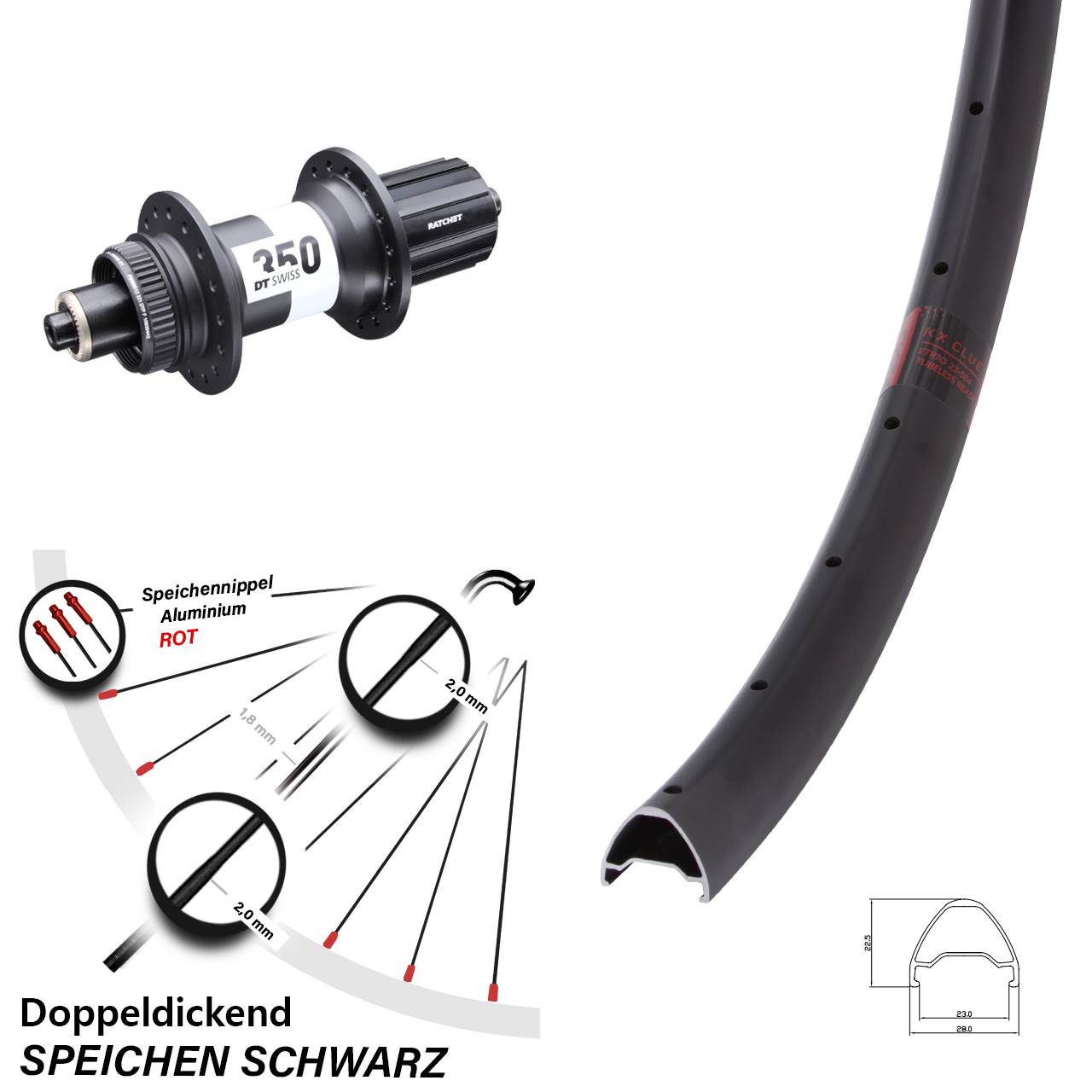 26 Zoll KX Clue DT Swiss 350 Hinterrad Centerlock 8-11 fach QR