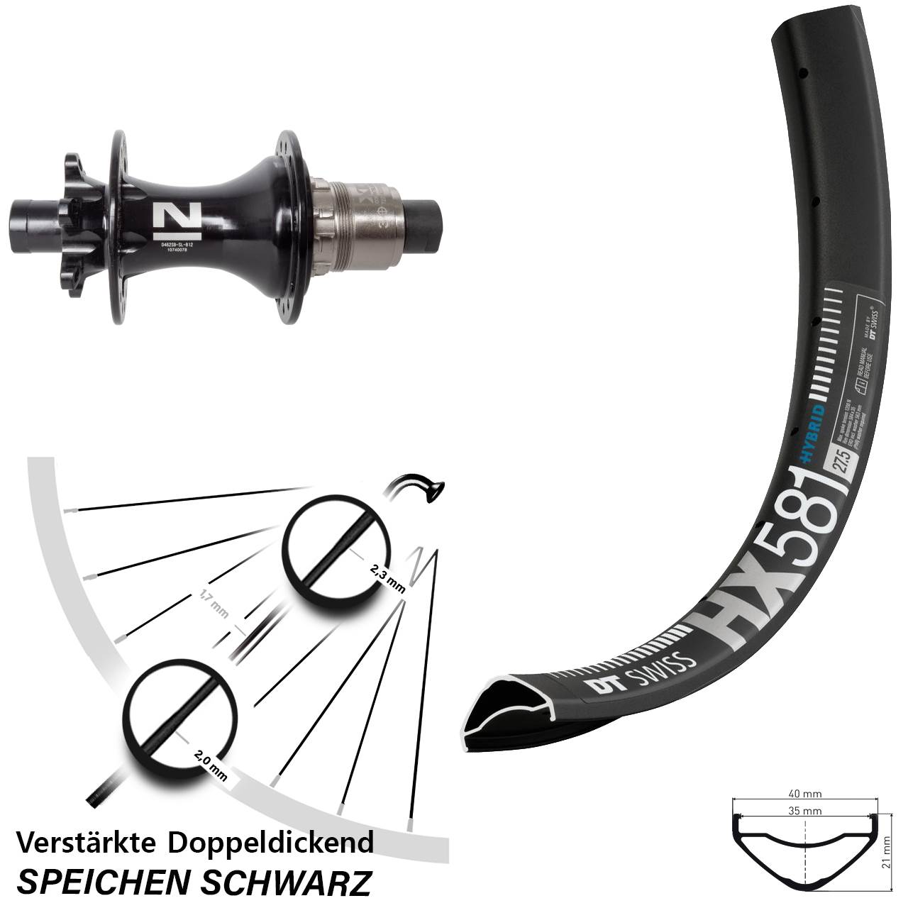 27,5 Zoll DT Swiss HX581 Novatec D462SB Hinterrad 6-Loch 12x148 XD
