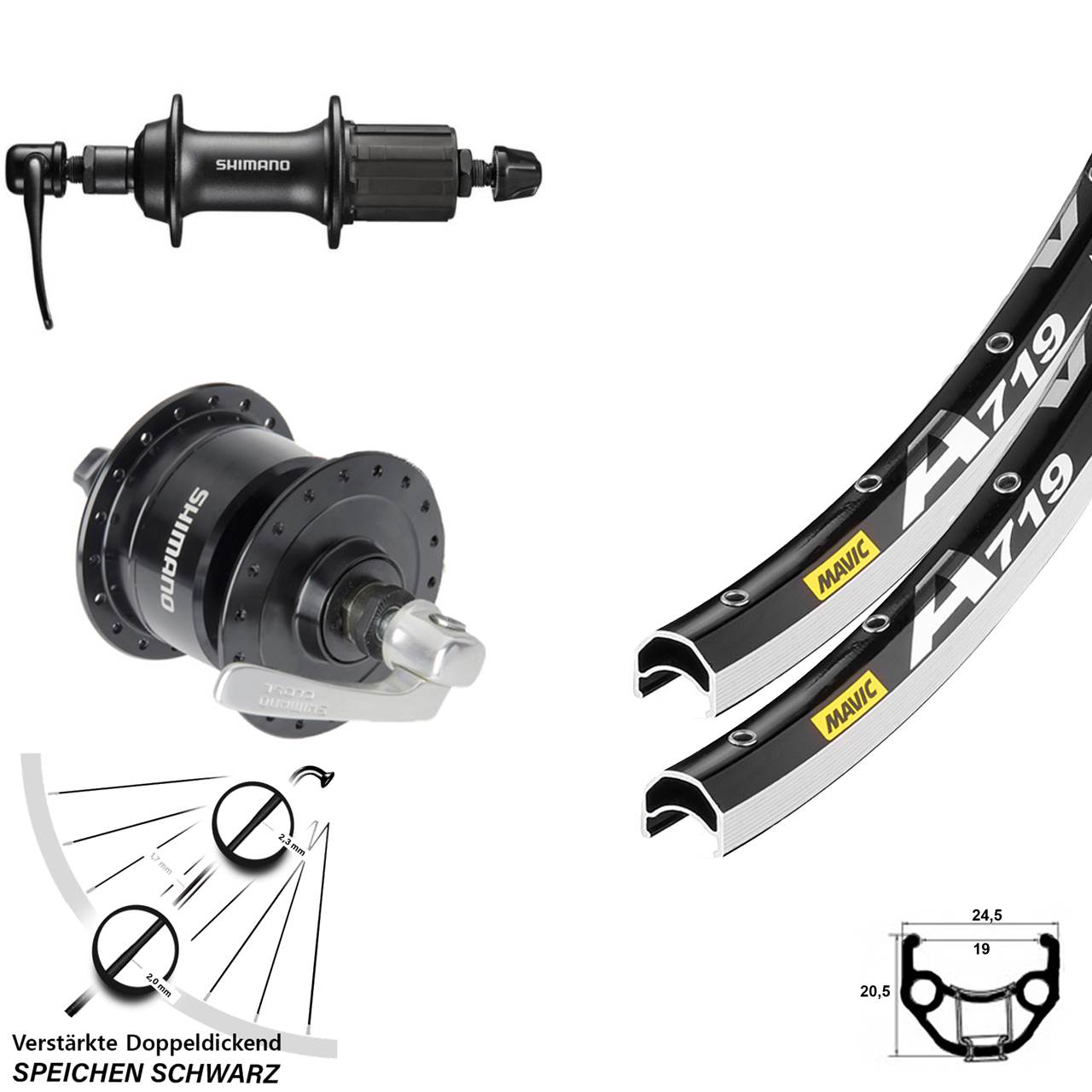 Laufradsatz 28 Zoll Mavic A 719 Shimano DH-3N72 FH-T3000 8-11 fach QR
