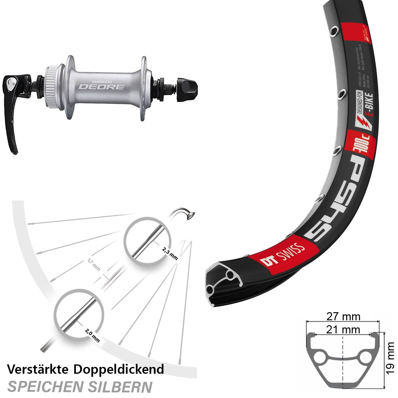 26 Zoll DT Swiss 545 Shimano Deore HB-M6000 Vorderrad Centerlock QR