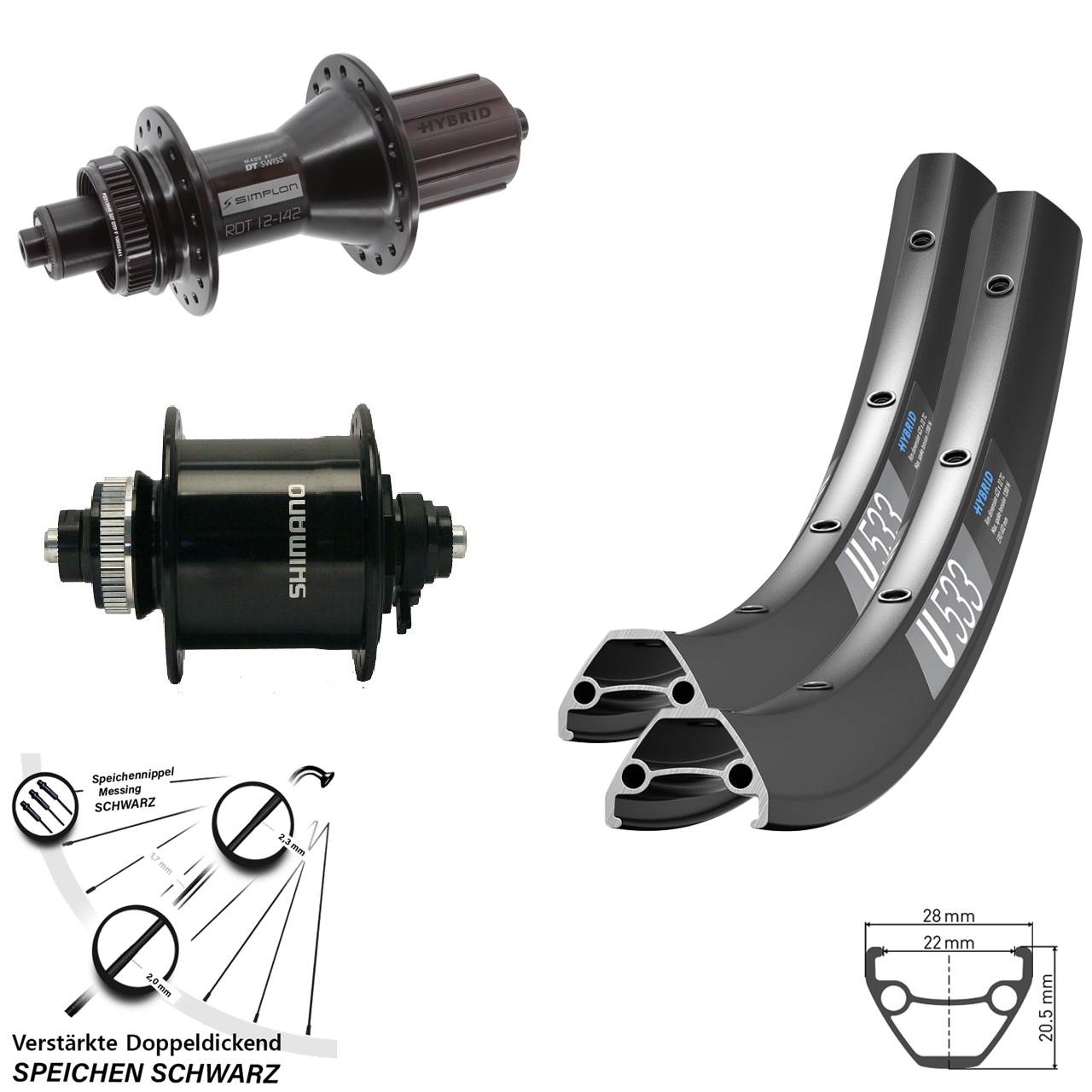 Laufradsatz Disc QR 650B DT Swiss U533-370 Hybrid Shimano DH-UR700 8-11 fach