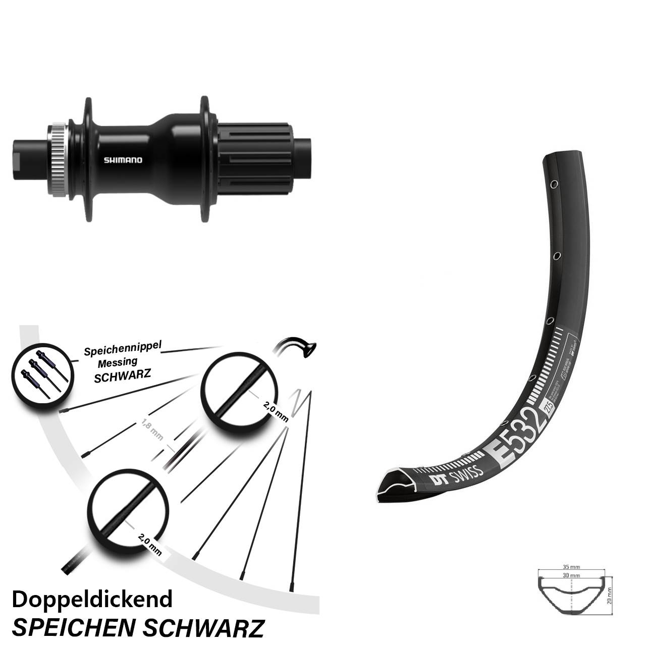 27,5 Zoll DT Swiss E532 Shimano FH-TC500 Boost Hinterrad Centerlock 12x148 Boost 8-11 fach