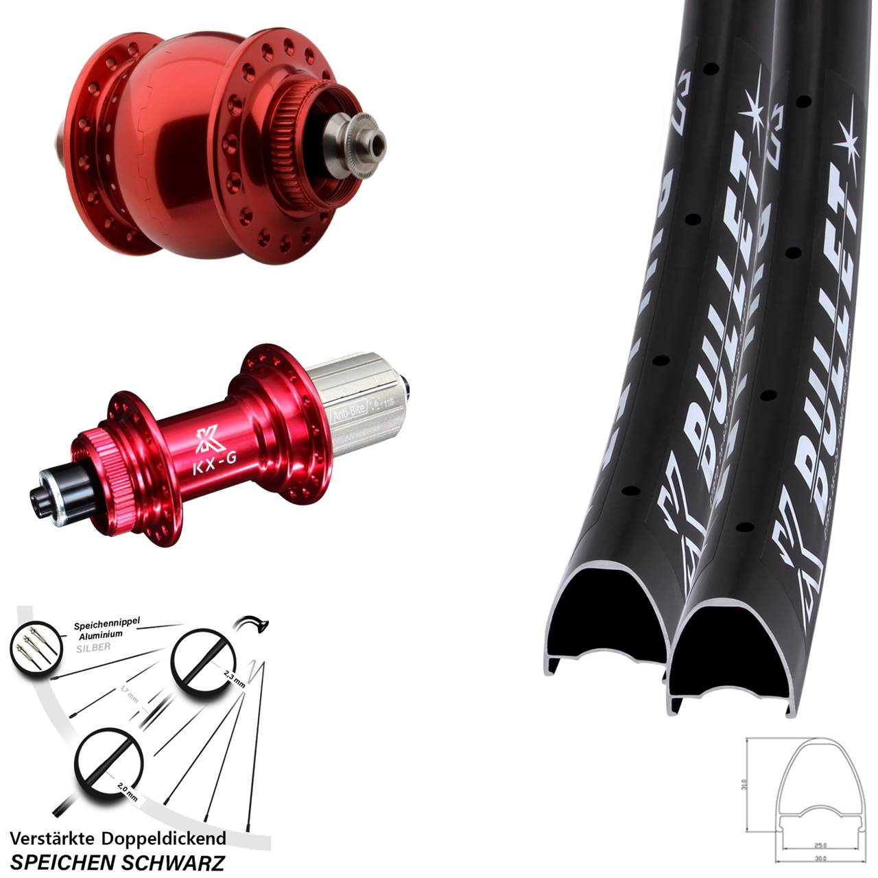 KX-G Bullet SON delux rot 28 Zoll Centerlock Laufradsatz für Schnellspanner 8-12 fach HG