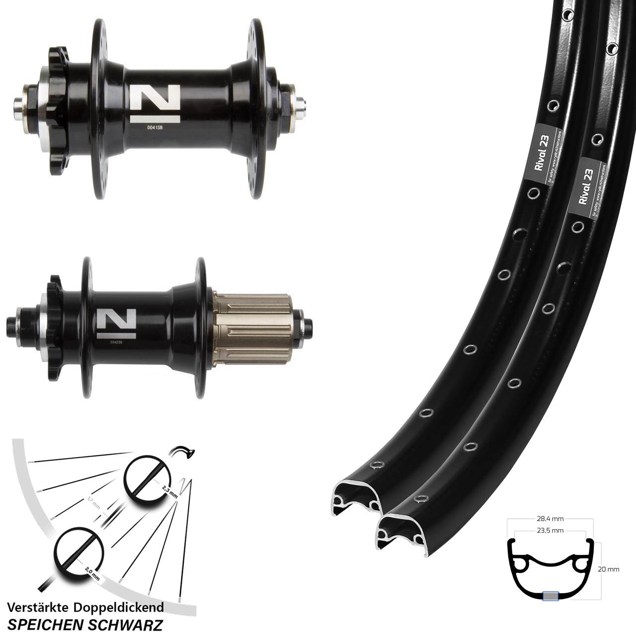 Laufradsatz 27,5 Zoll Ryde Rival 23 Novatec D-041/D-042 SB 6-Loch 8-11 fach QR