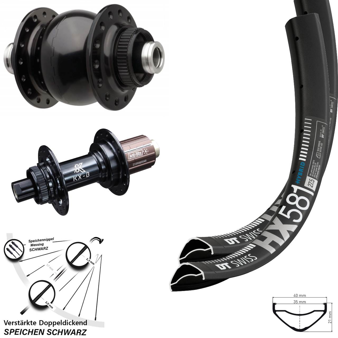 Boost Centerlock Laufradsatz 12x110/148 27,5 Zoll DT Swiss HX581 KX-B SON 28 8-12 fach