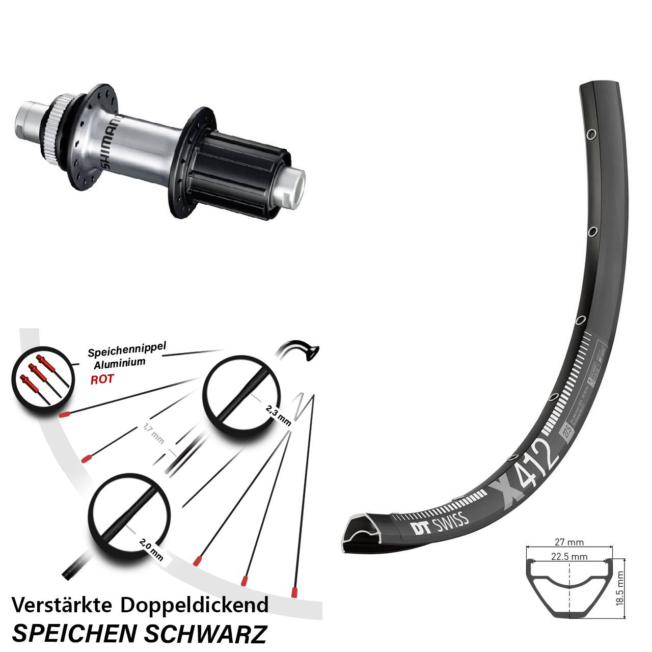 DT Swiss X 412 Shimano GRX 29 Zoll Centerlock Hinterrad 12x142 8-12 fach