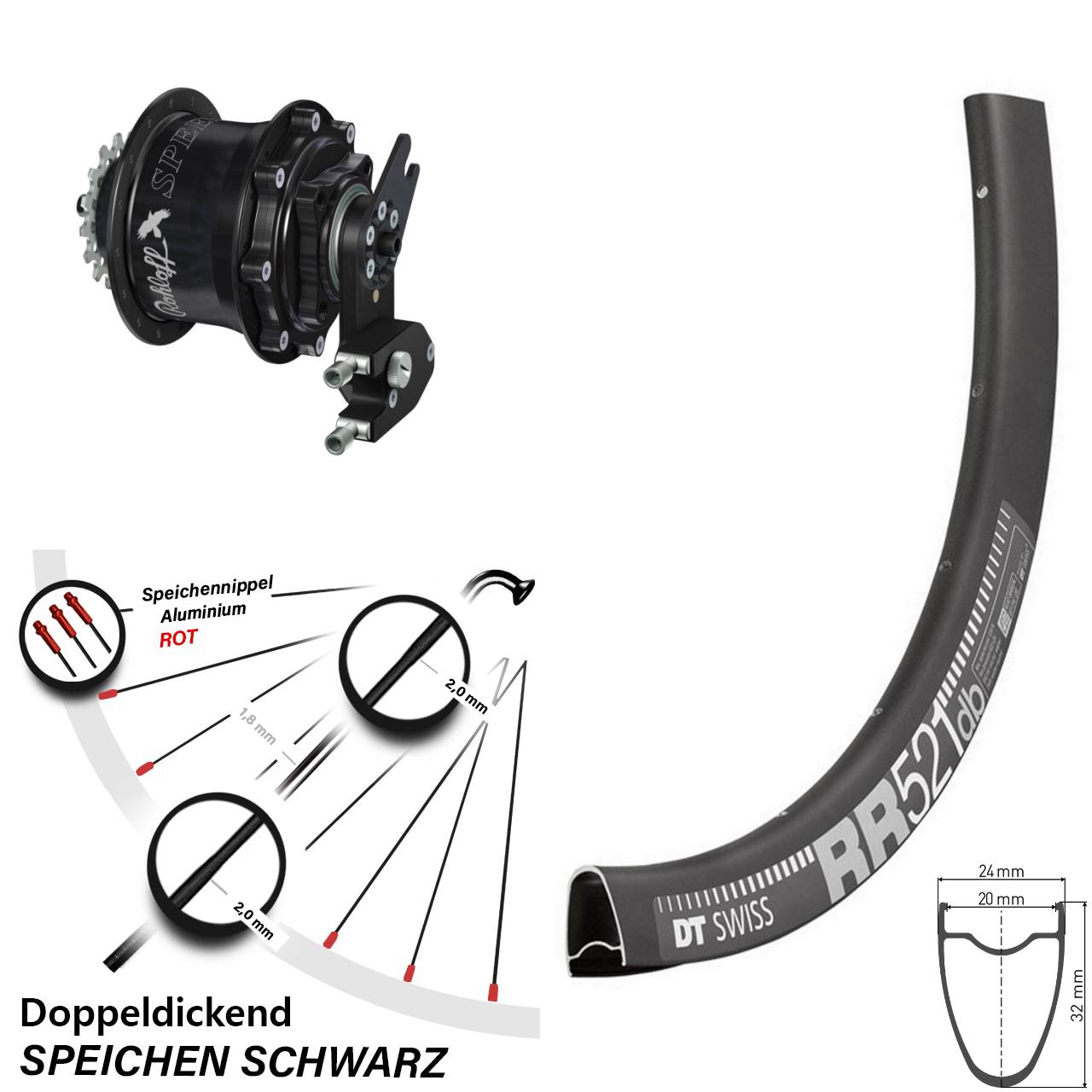 Disc Laufrad 28 Zoll DT Swiss RR 521 Rohloff Speedhub CC DB OEM2 Tandem