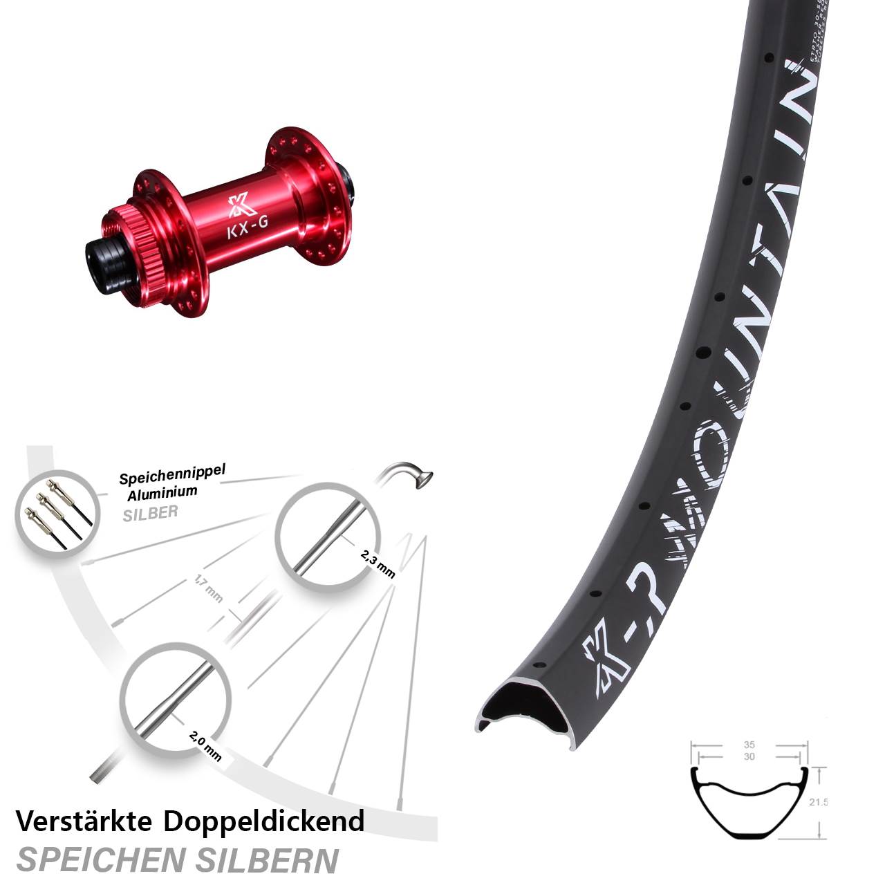 Disc Vorderrad 29 Zoll KX-R Mountain Sapim E-Light rot 12x100
