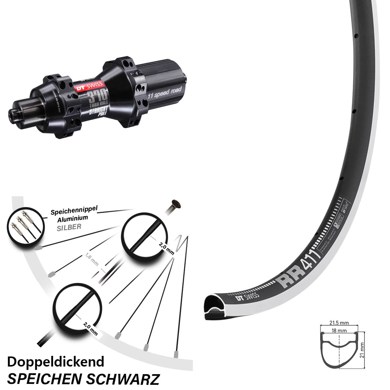 DT Swiss RR 411-370 28 Zoll Laufrad hinten QR 11-12 fach
