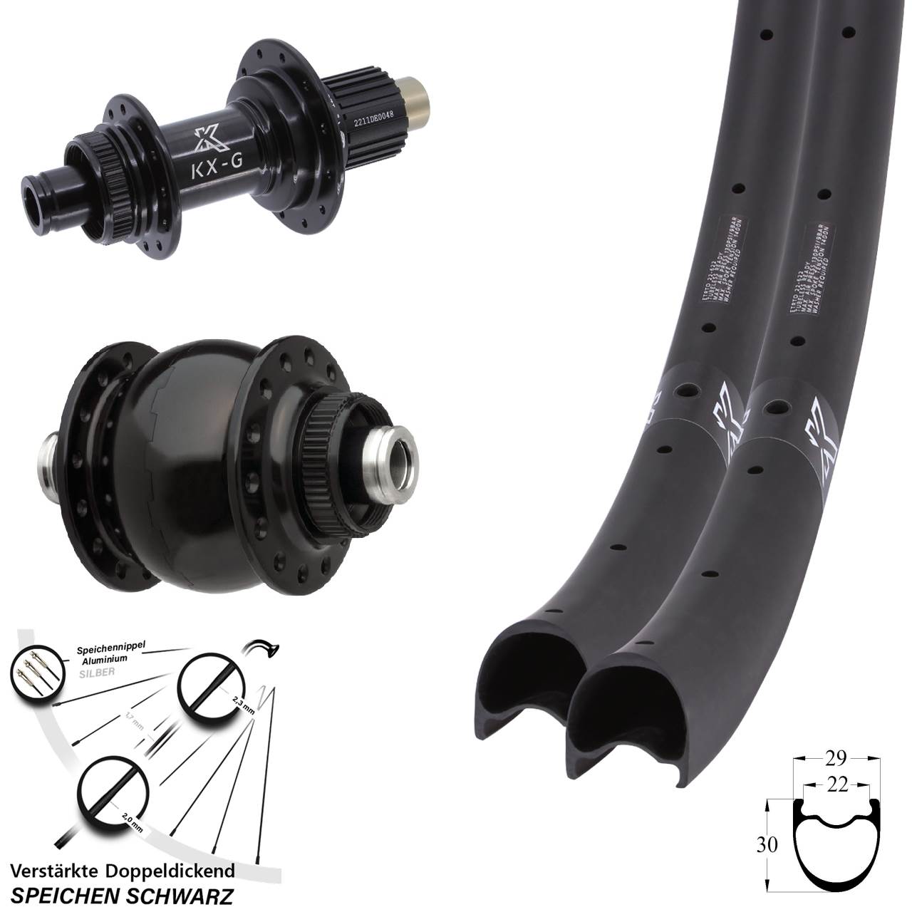 28 Zoll KX-G-RC Gravel Carbon SON delux Laufradsatz 12x100/142 Shimano Micro Spline