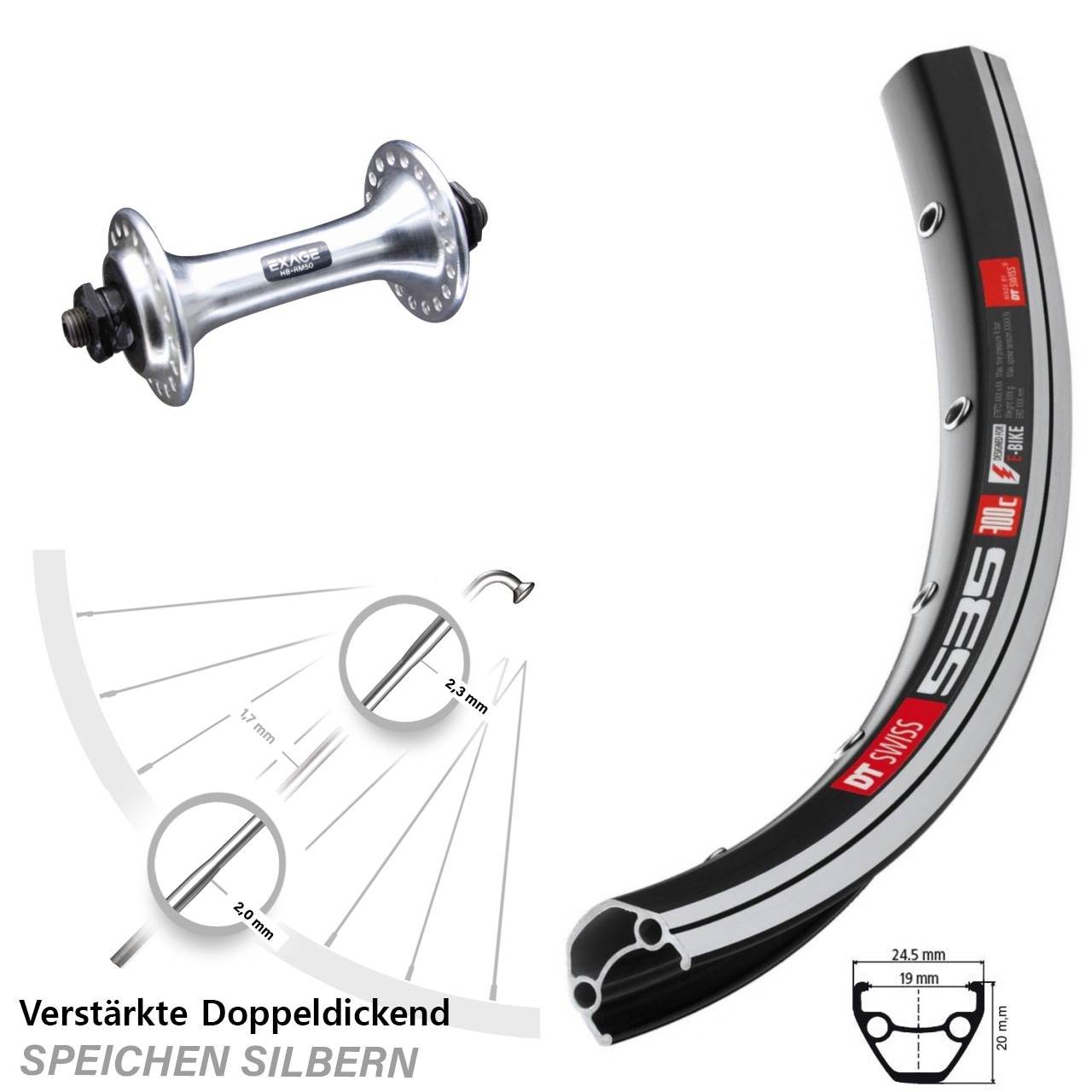Vorderrad QR 28 Zoll DT Swiss 535 Shimano Exage