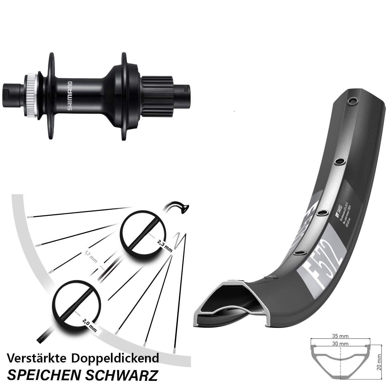 29 Zoll DT Swiss F572 Shimano FH-MT510B Disc Hinterrad 12x148 Micro Spline