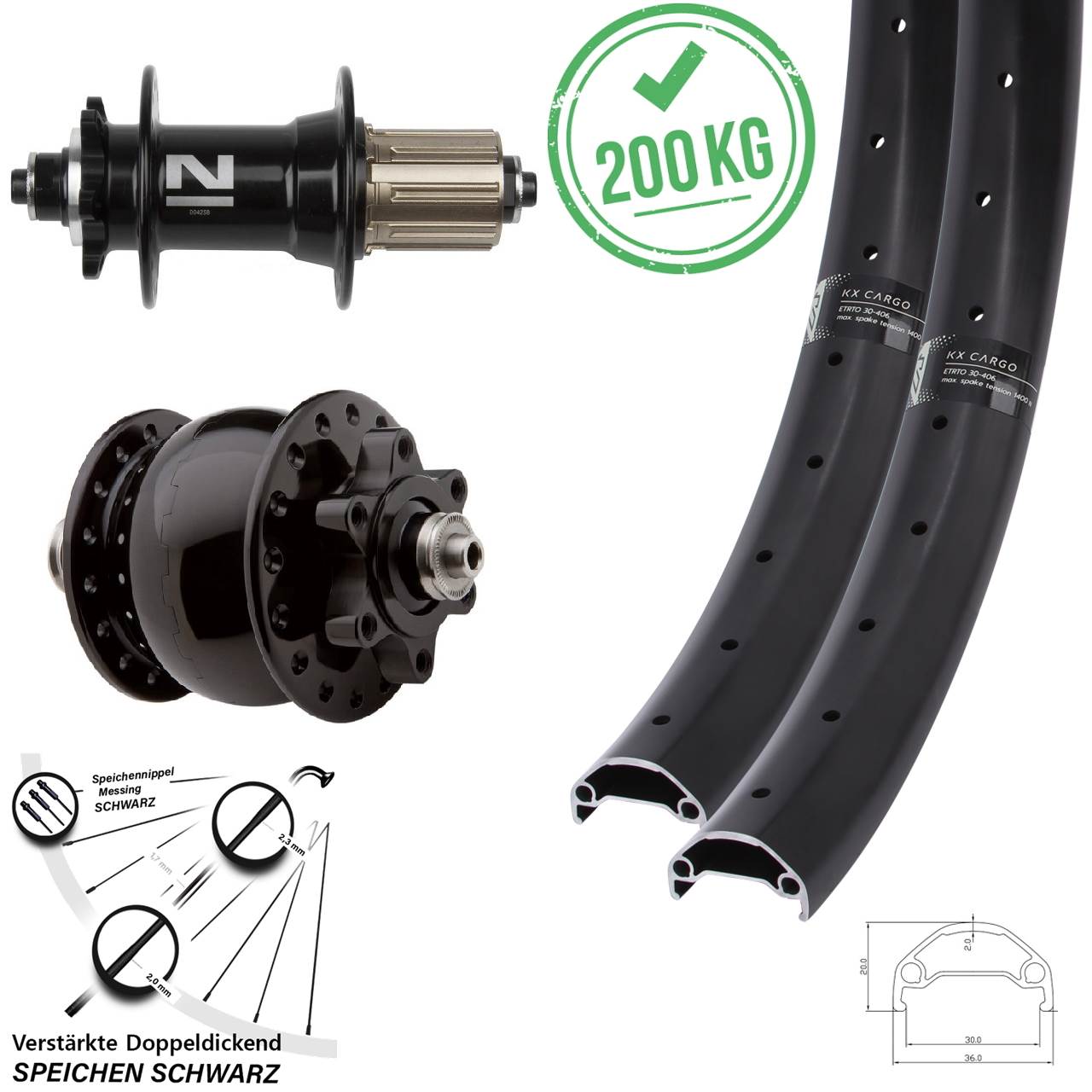 650B Laufradsatz KX Cargo Novatec D042 SON 28 Disc 6-Loch 8-11 fach HG für Schnellspanner