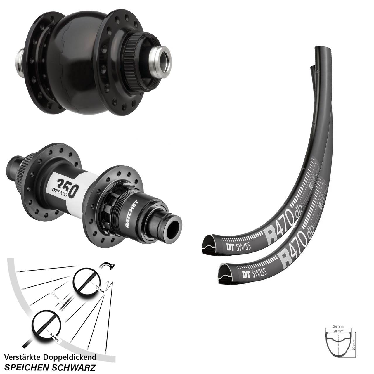 DT Swiss R 470-350 Road SONdelux 28 Zoll Centerlock Laufradsatz 12x100/142 SRAM XDR