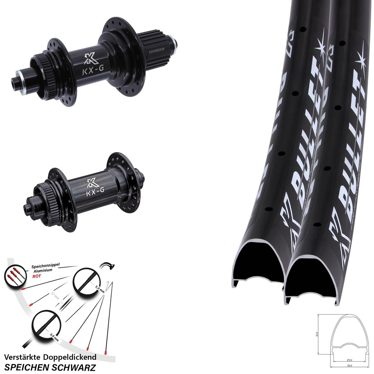 Laufradsatz Centerlock 28-29 Zoll KX-GS Bullet verstärkt Micro Spline für Schnellspanner