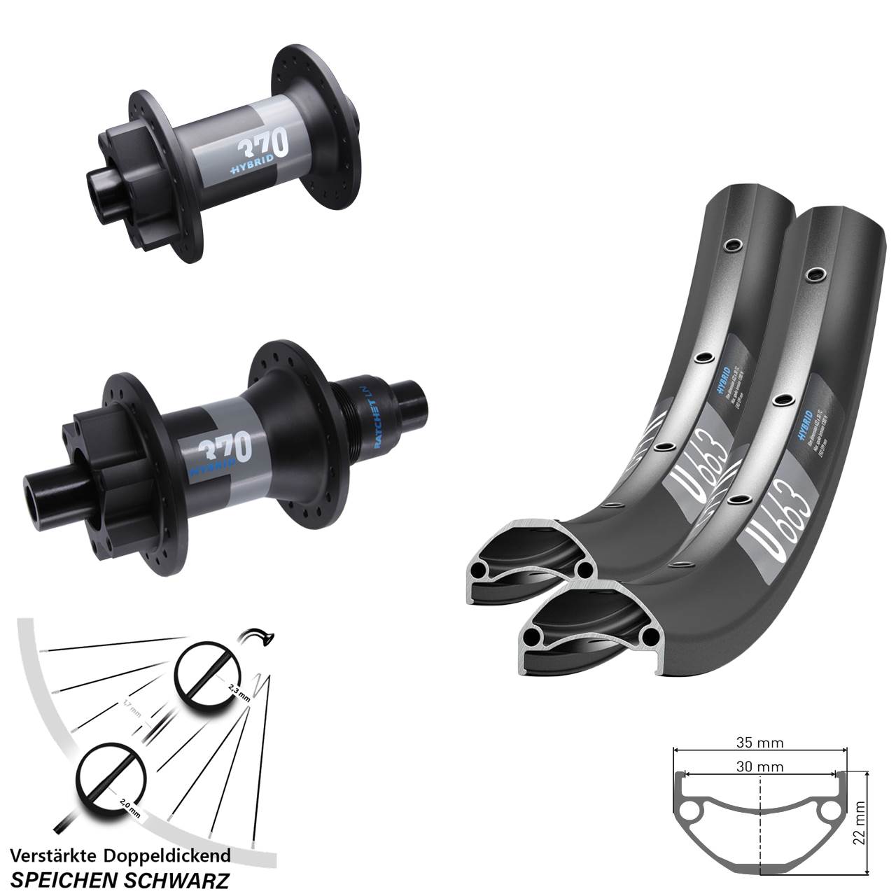 Laufradsatz 6-Loch 650B DT Swiss U663 370 Hybrid XD 15x110 12x148