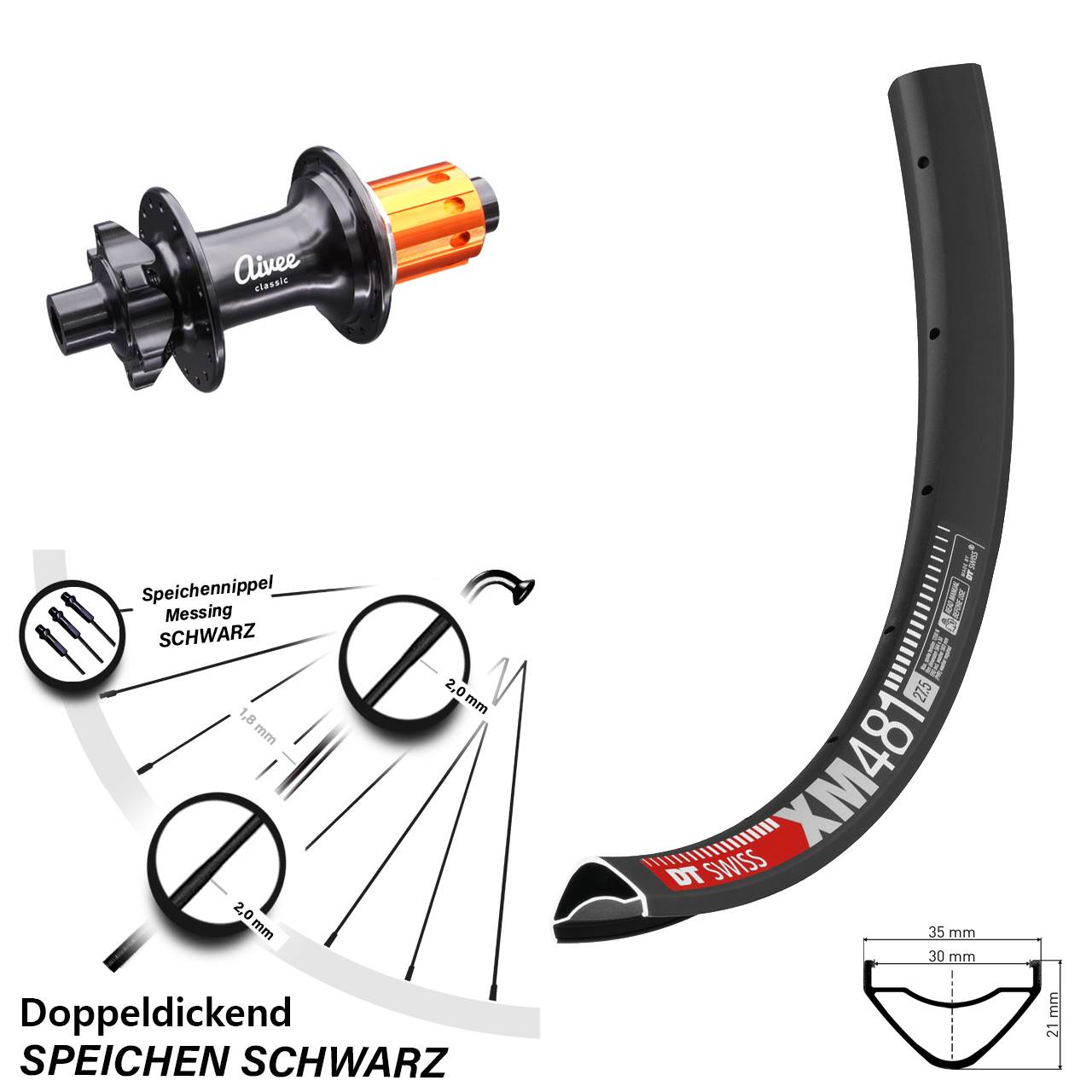 27,5 Zoll DT Swiss XM481 Aivee Boost Disc Hinterrad 12x148 Boost 8-12 fach HG