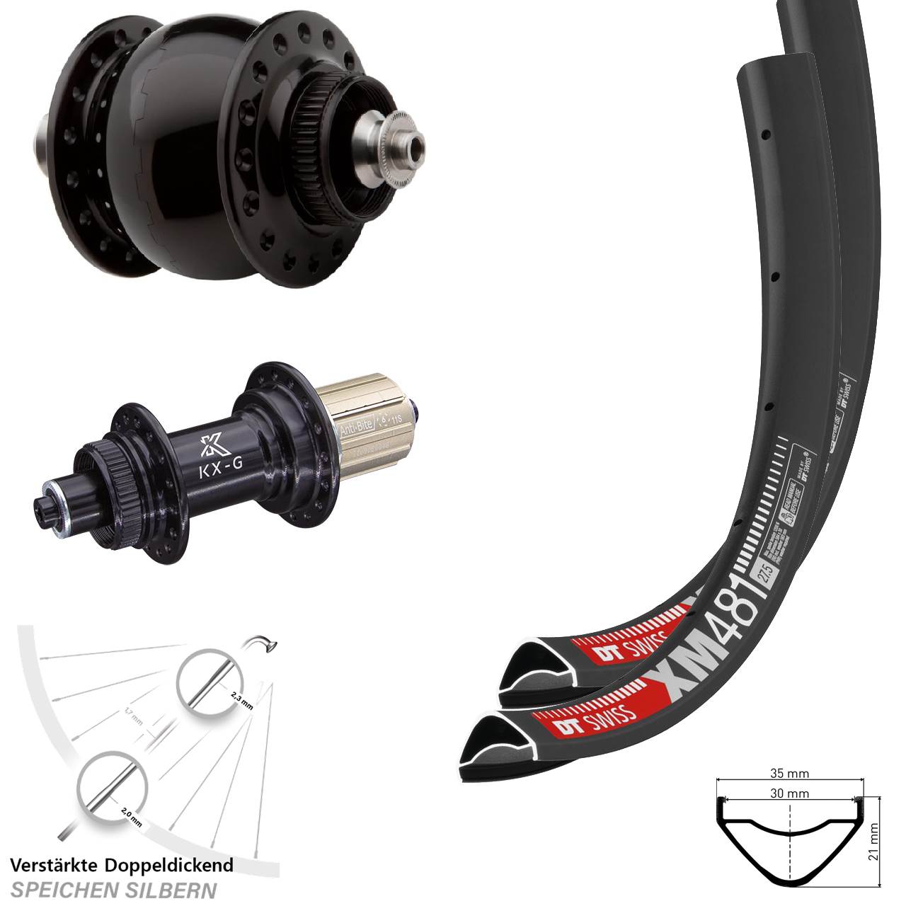 27,5 Zoll DT Swiss XM 481 KX-G SON delux Centerlock Laufradsatz QR 8-12 fach