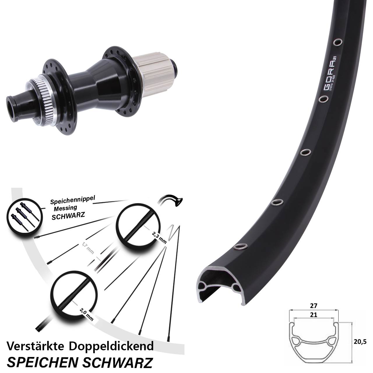 29 Zoll Gora 21 Novatec CL142 Hinterrad Centerlock 12x142 8-12 fach