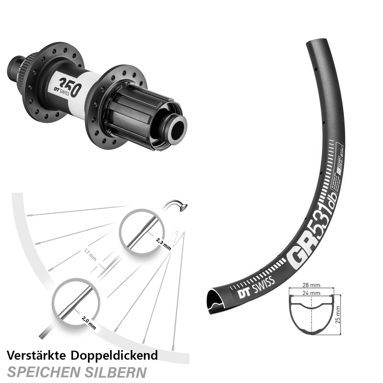 28/29 Zoll DT Swiss GR531 350 Boost Hinterrad Disc 8-11 fach