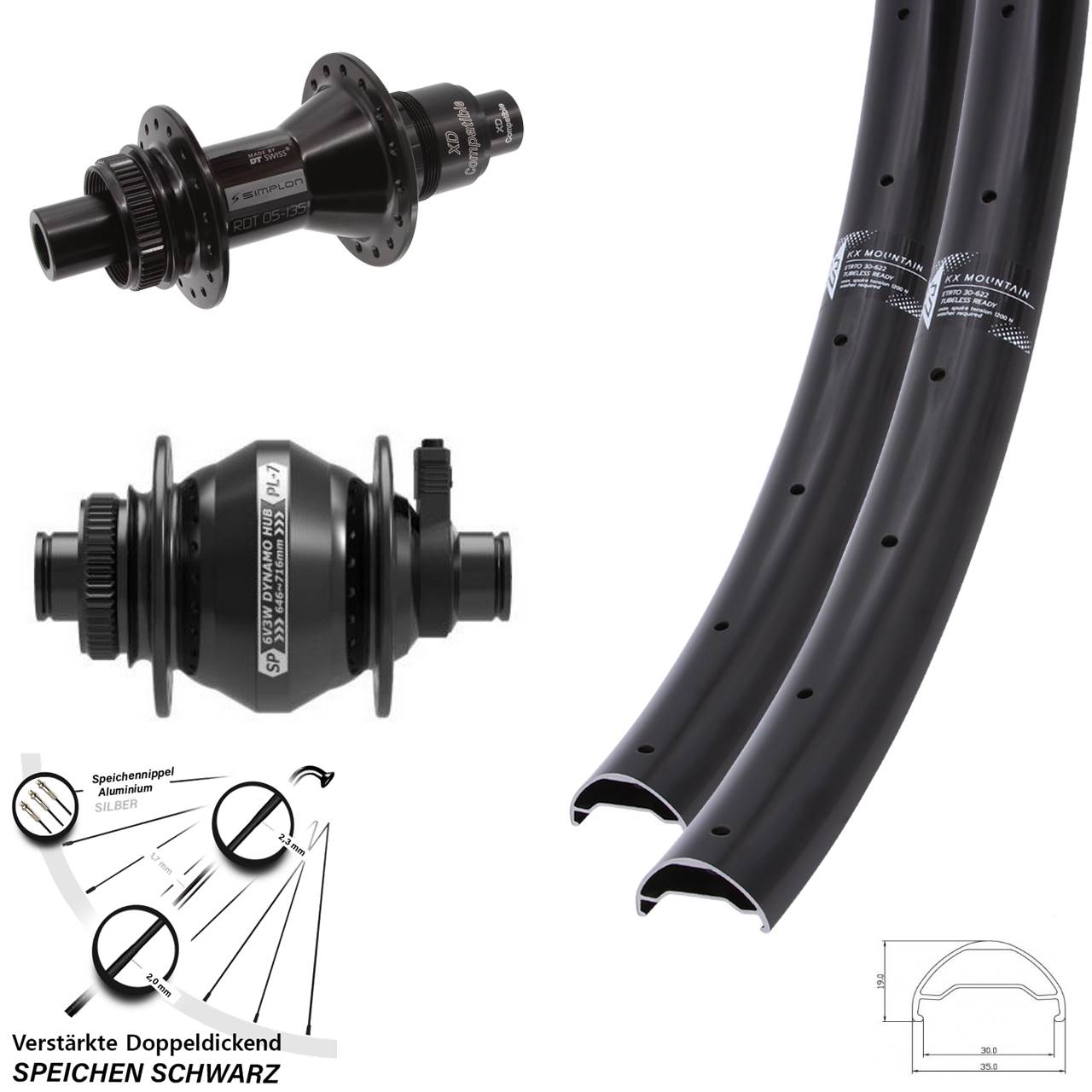 KX Mountain TR DT Swiss 370 Shutter PL-7 29 Zoll Disc Laufradsatz 12x100/142 XD 11-12 fach