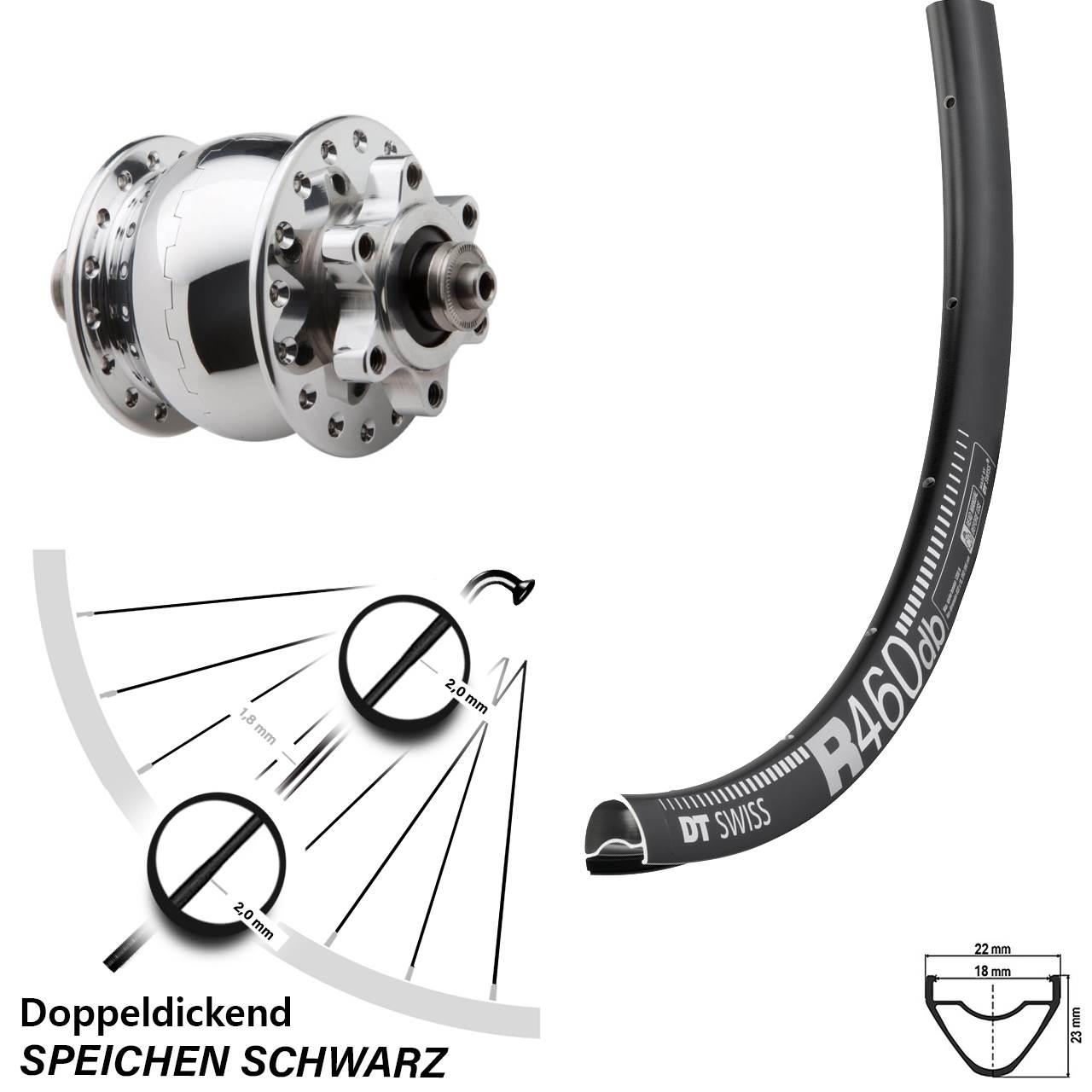 DT Swiss R 460 DB Nabendynamo Vorderrad Son 28 Zoll 6-Loch