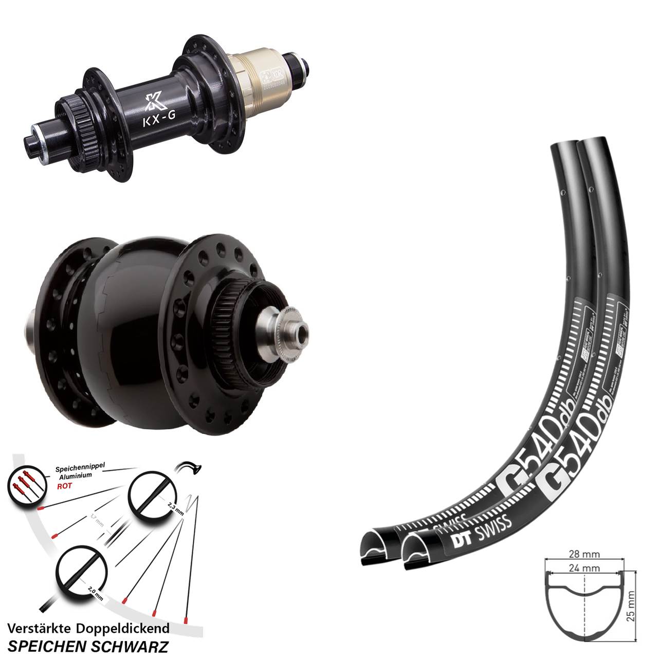 650B DT Swiss G540 KX-G SON delux Centerlock Laufradsatz für Schnellspanner XDR 11-12 fach