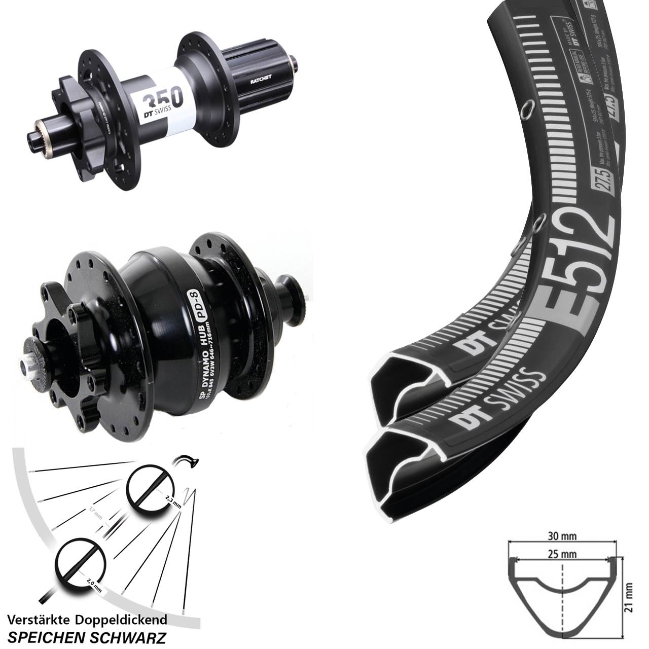 DT Swiss E 512-350 Shutter PD-8 6-Loch 29 Zoll Laufradsatz für Schnellspanner 8-11 fach