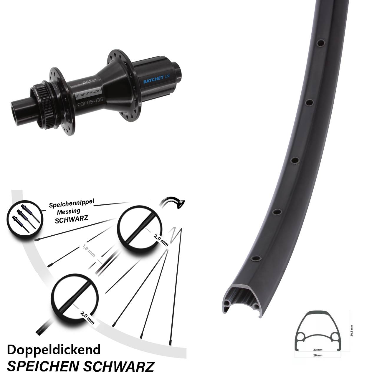 28-29 Zoll Ambrosio Sport DT Swiss 370 Hybrid Disc Hinterrad 12x142 8-11 fach HG